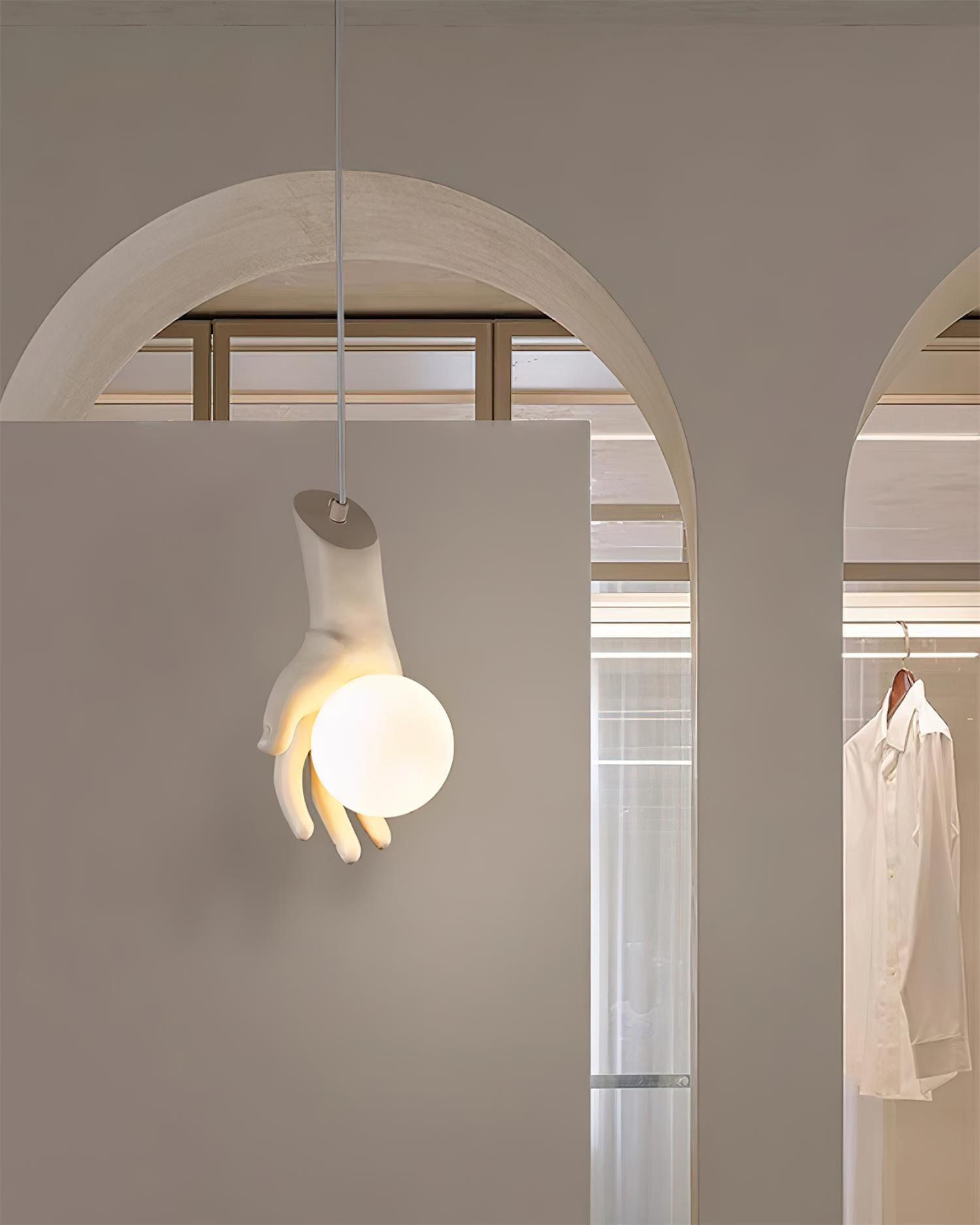 Pendant Light Hand Sculpture Wood Grip  Globe