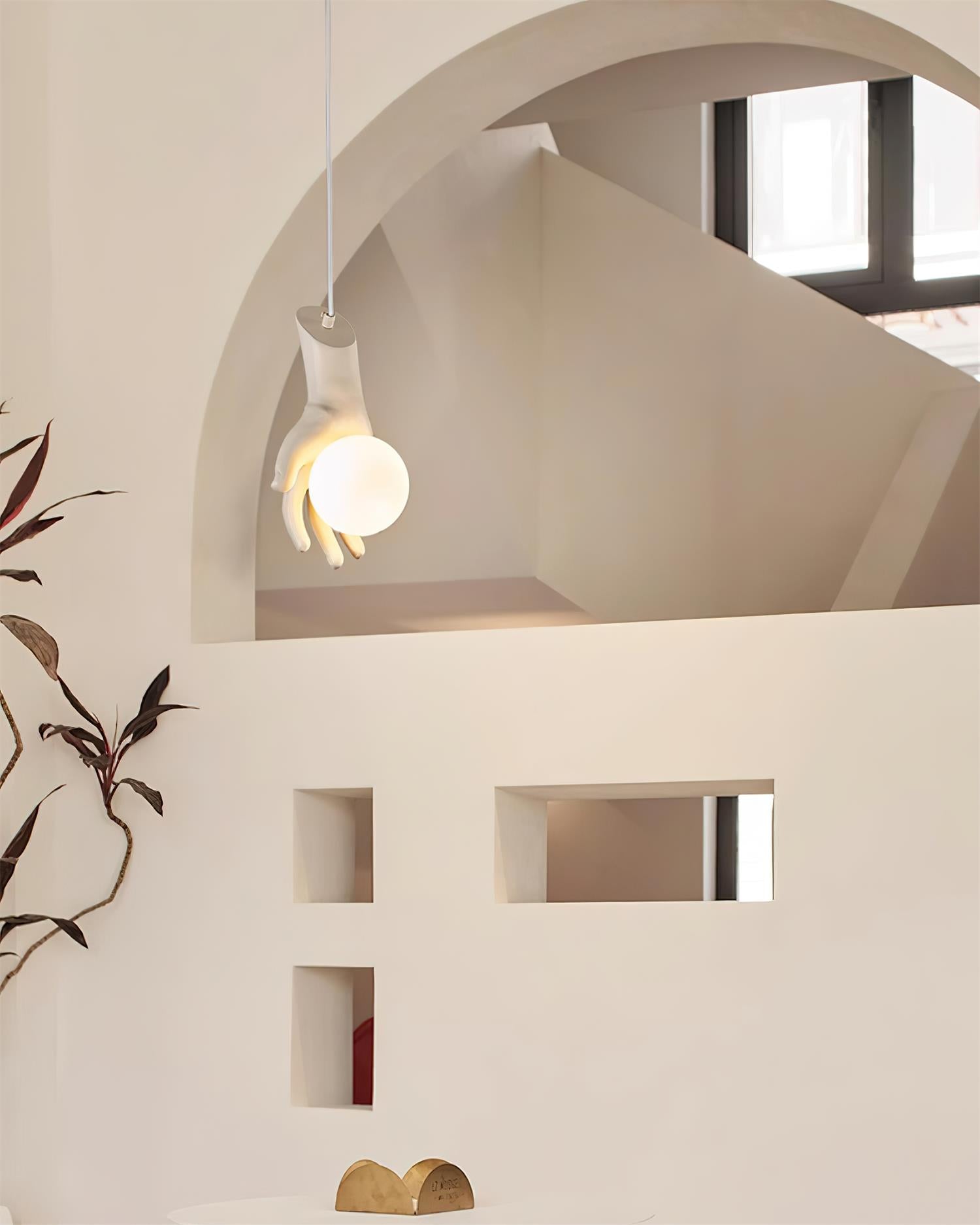 Pendant Light Hand Sculpture Wood Grip  Globe