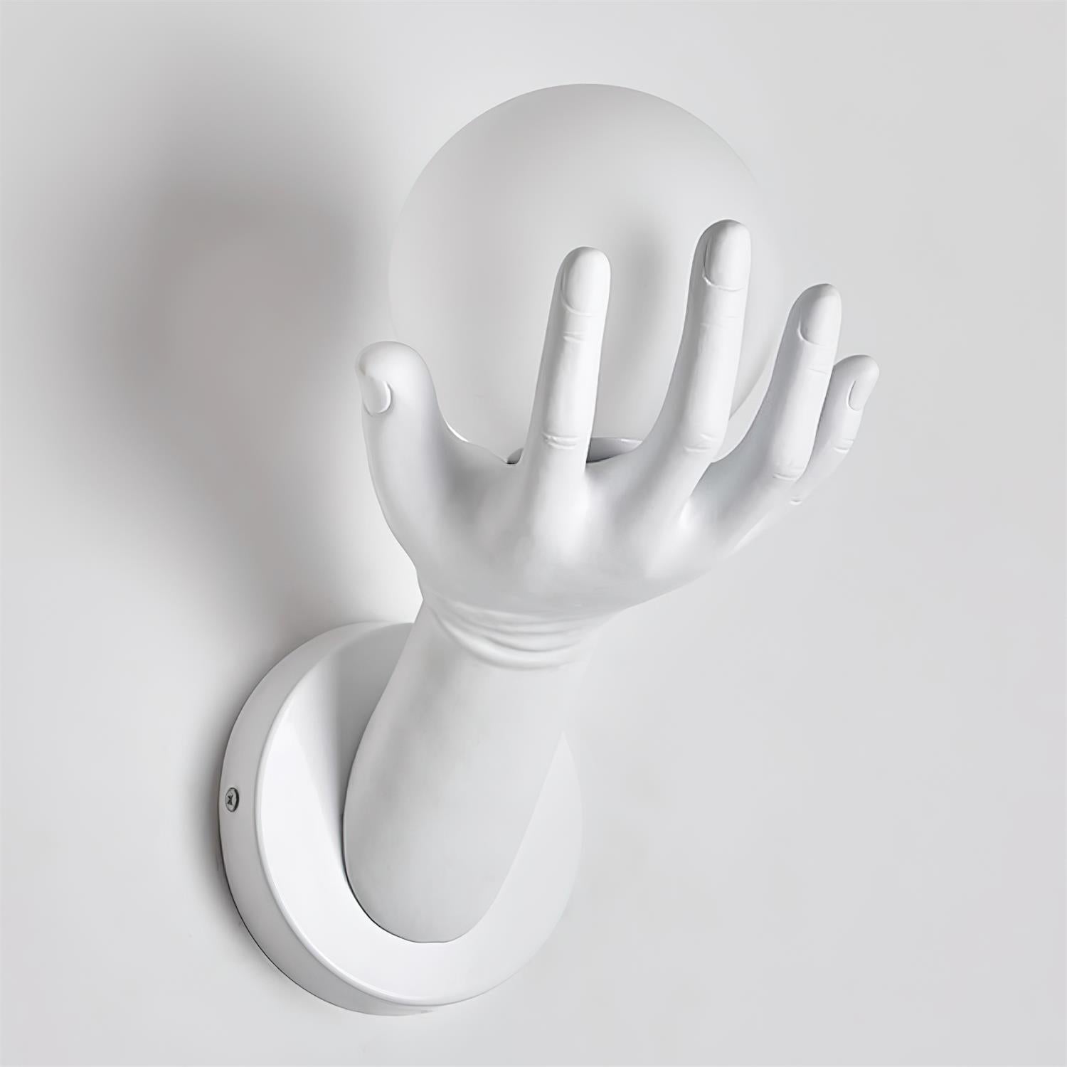 Wall Lamp Polymer Body Hand Shape Globe Shade Wood Grain