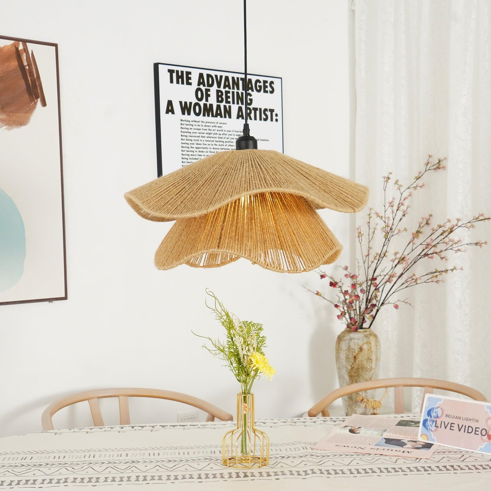 Lustra Pendant Lamp Handmade Straw Hat Double Layer-Neutral Decor
