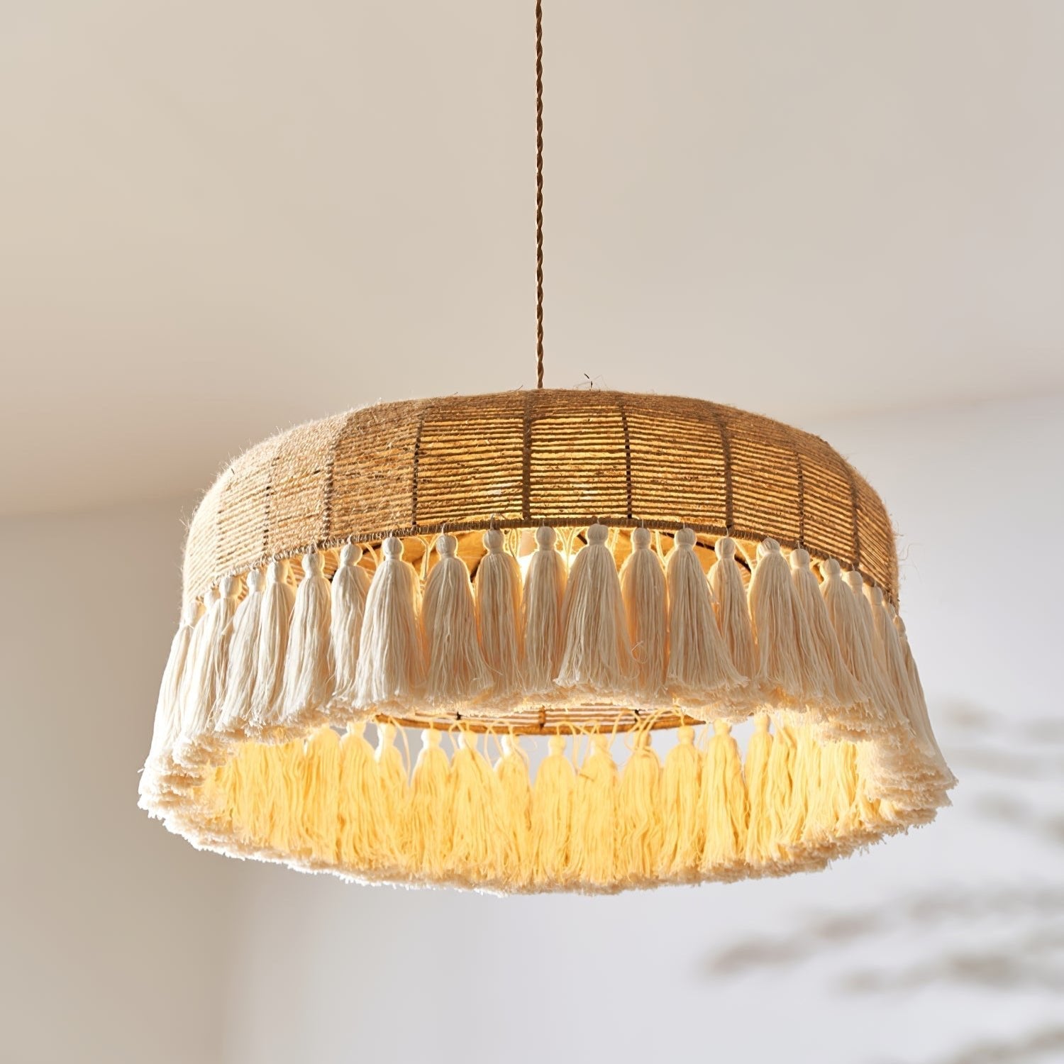 Boho Handwoven Jute Pendant Light-Neutral Decor