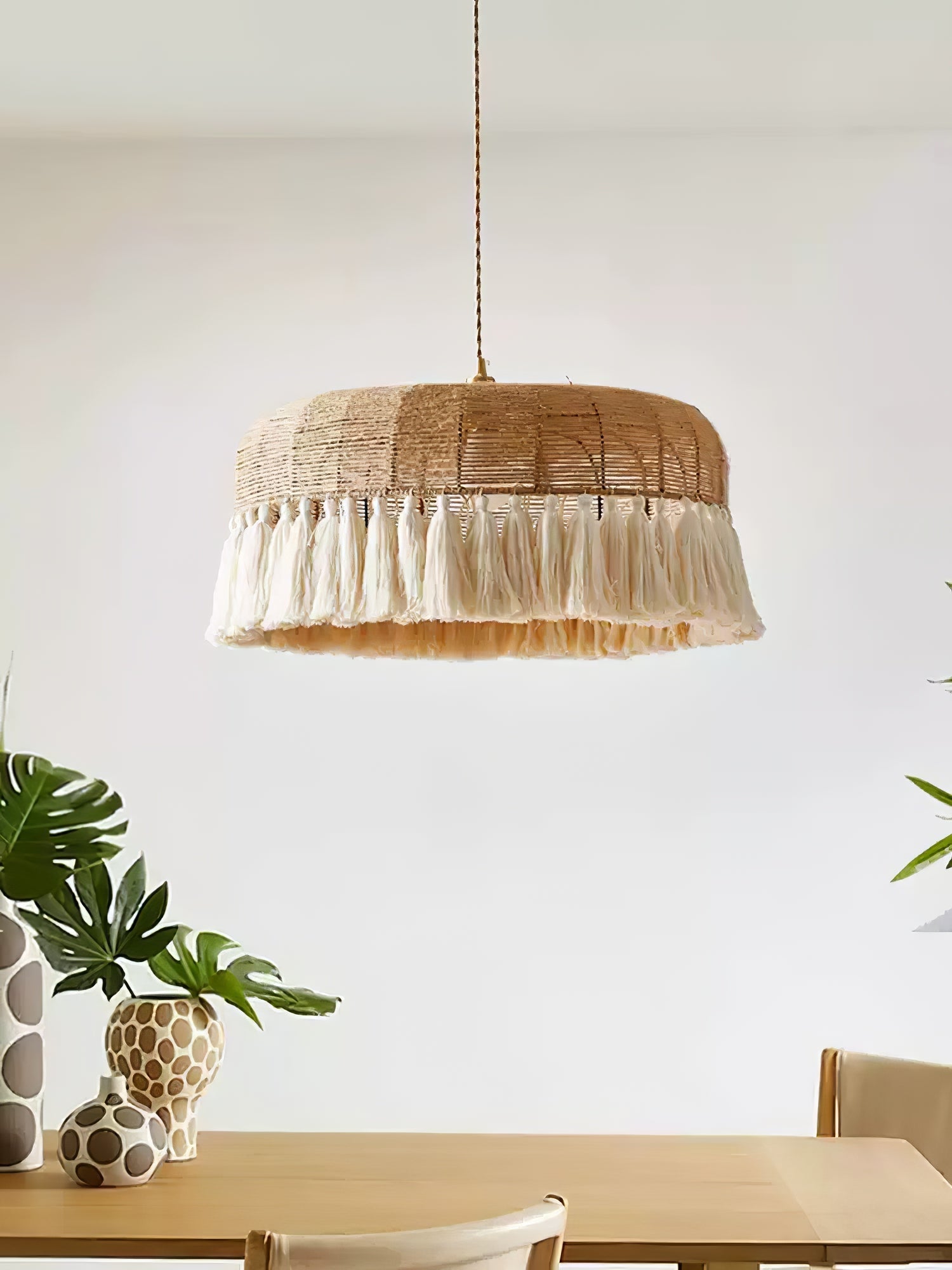 Boho Handwoven Jute Pendant Light-Neutral Decor