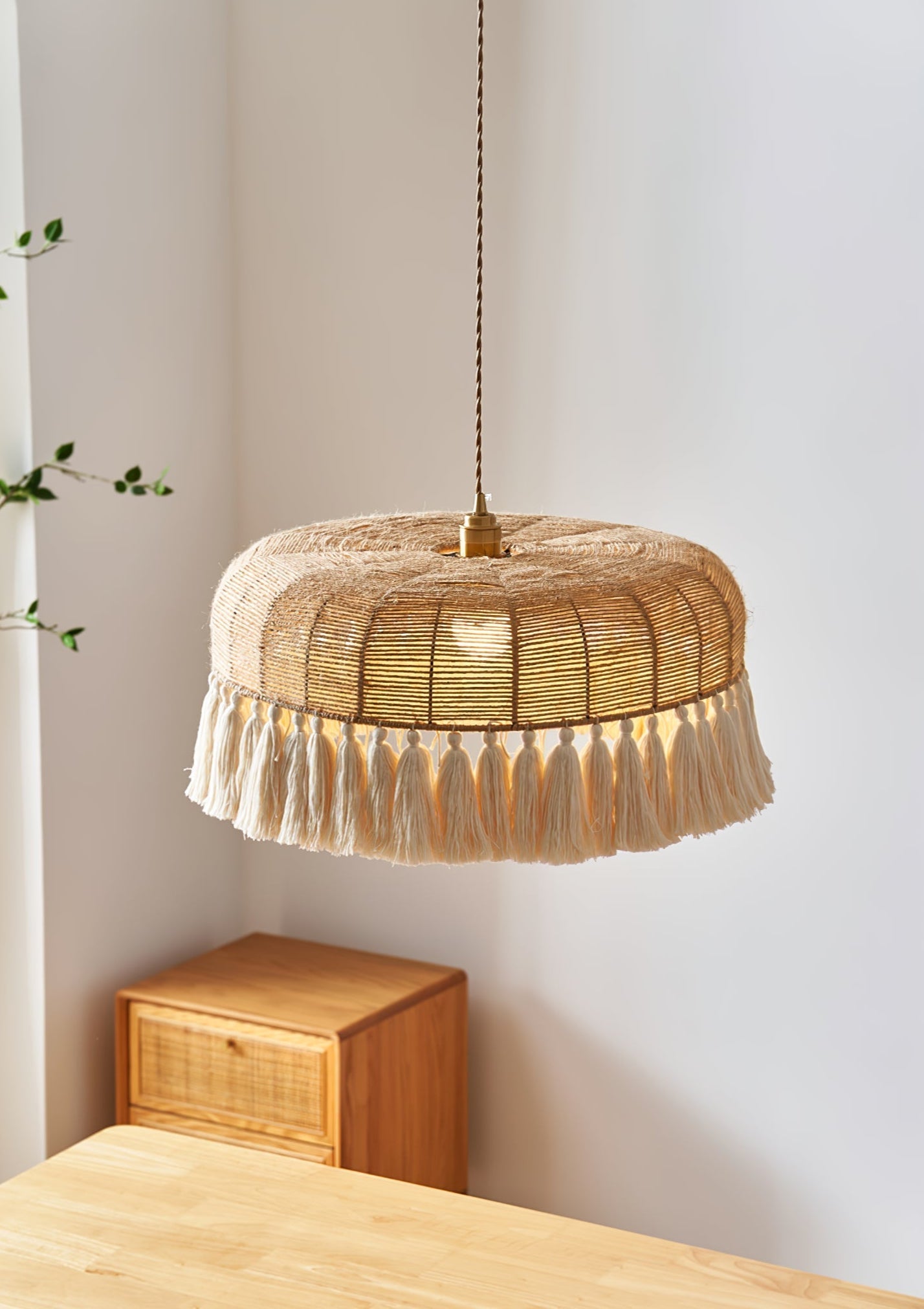 Boho Handwoven Jute Pendant Light-Neutral Decor