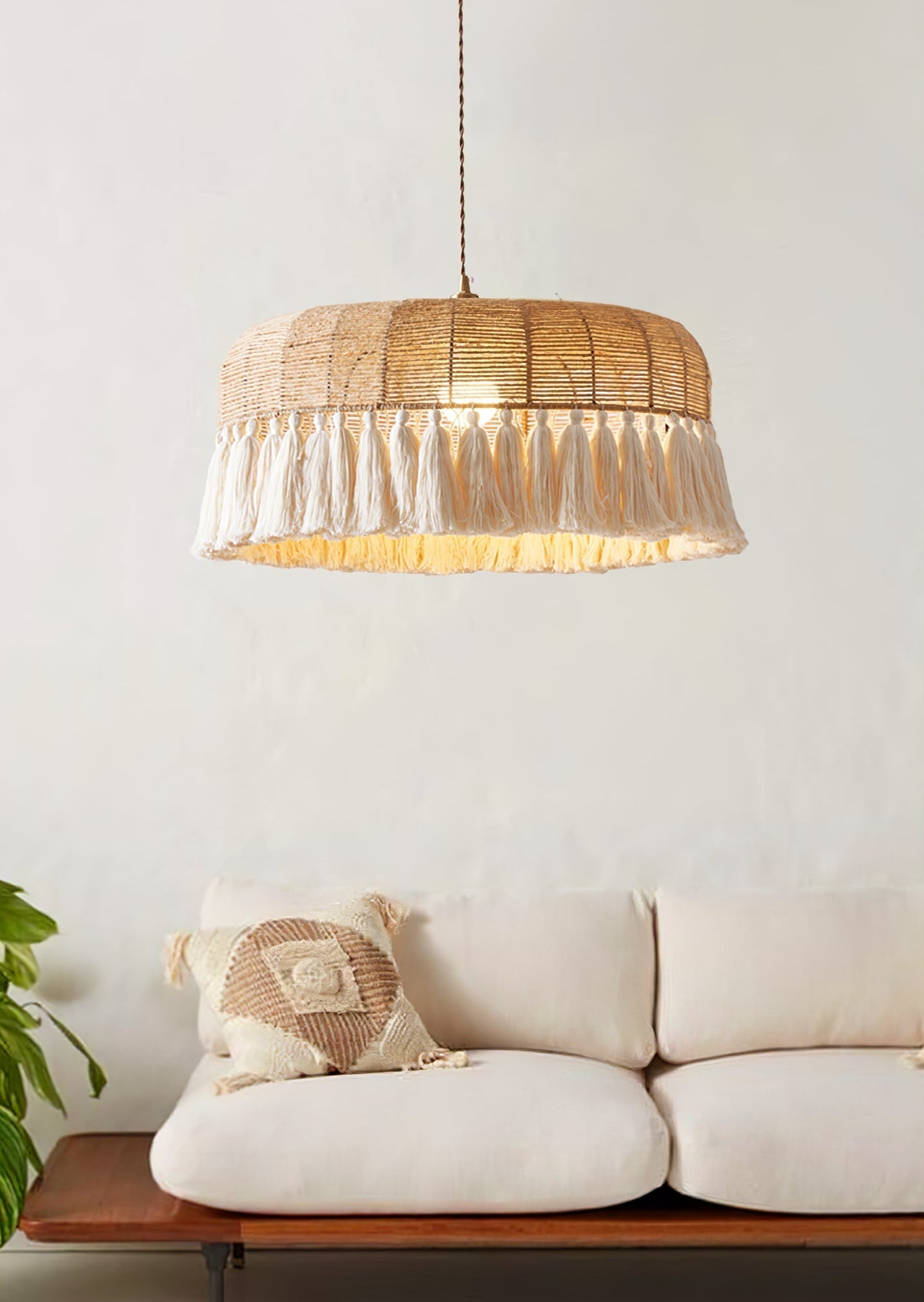 Boho Handwoven Jute Pendant Light-Neutral Decor