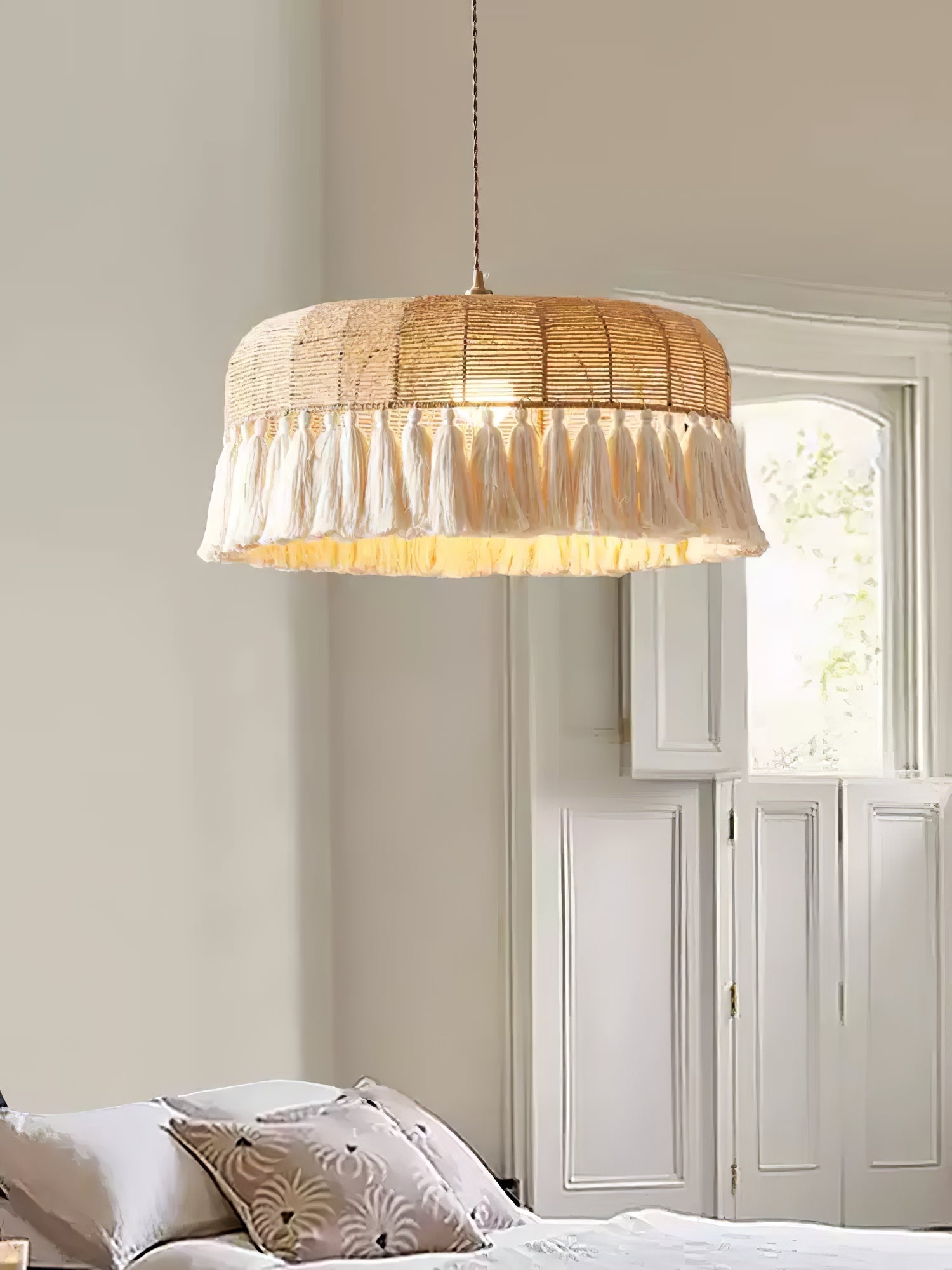 Boho Handwoven Jute Pendant Light-Neutral Decor