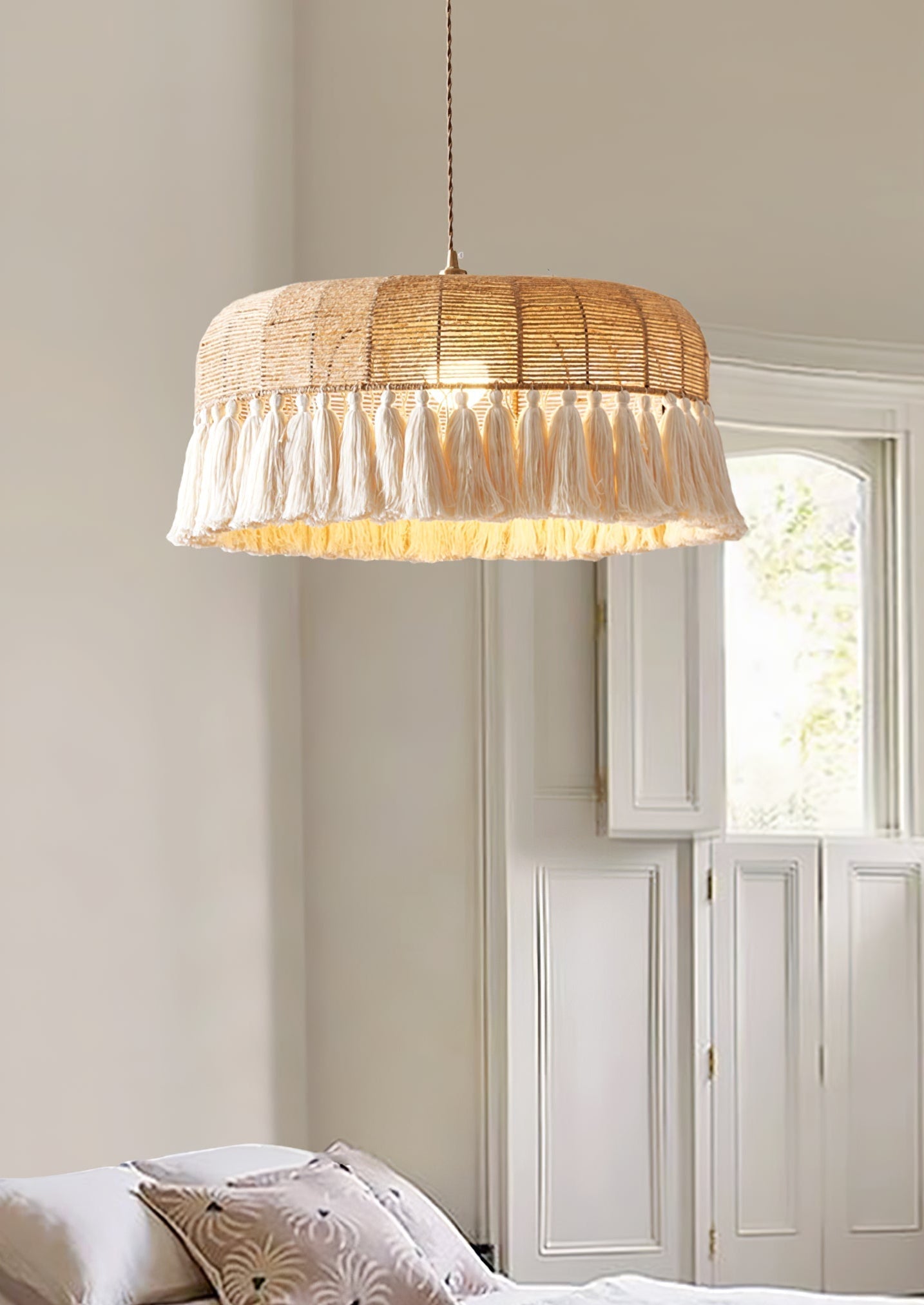 Boho Handwoven Jute Pendant Light-Neutral Decor