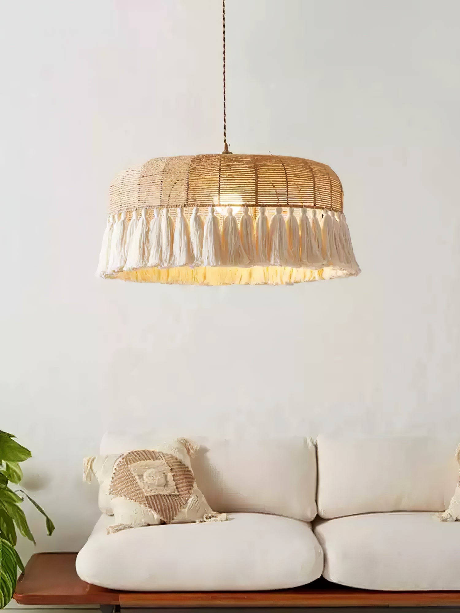 Boho Handwoven Jute Pendant Light-Neutral Decor