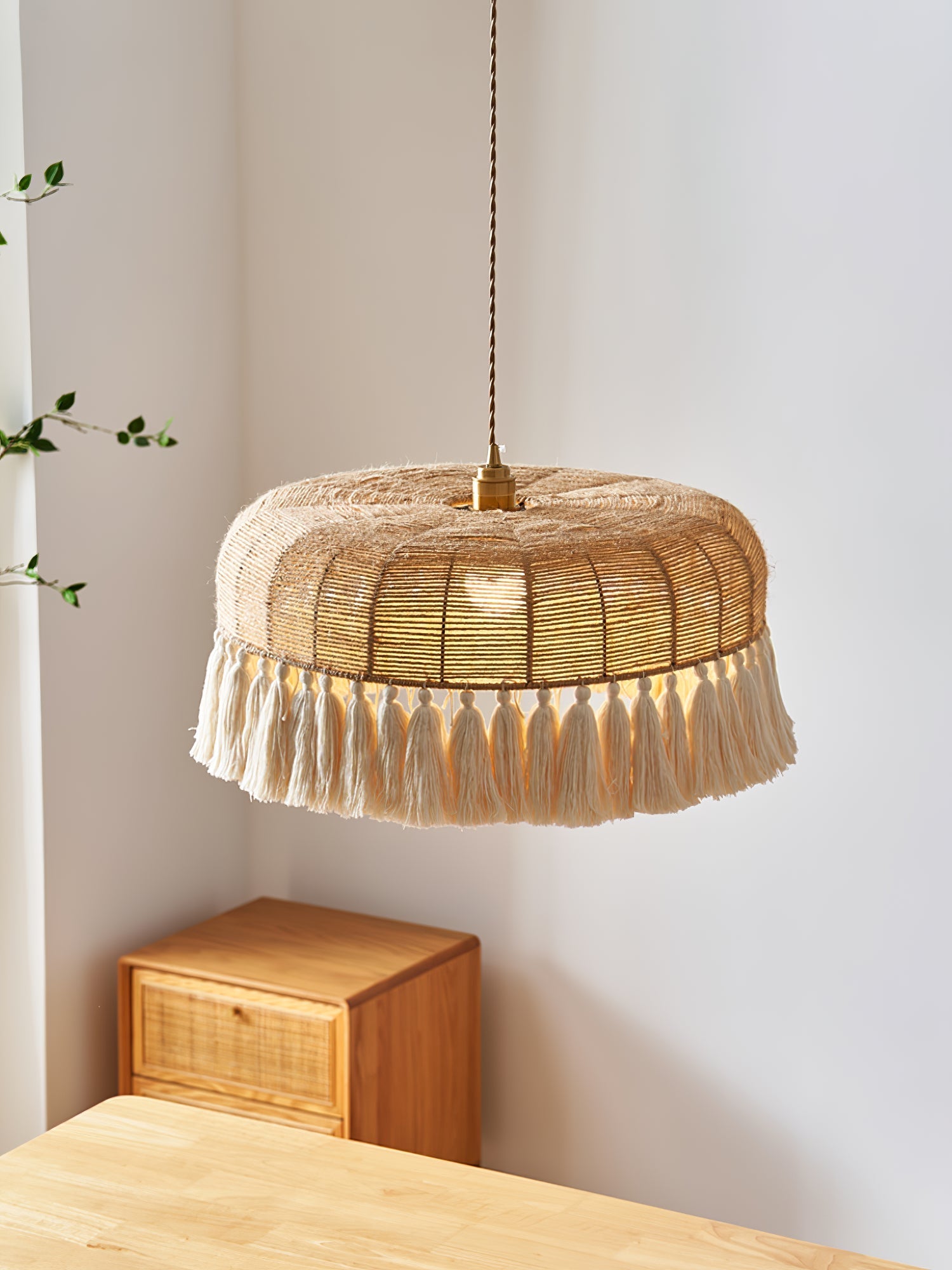 Boho Handwoven Jute Pendant Light-Neutral Decor