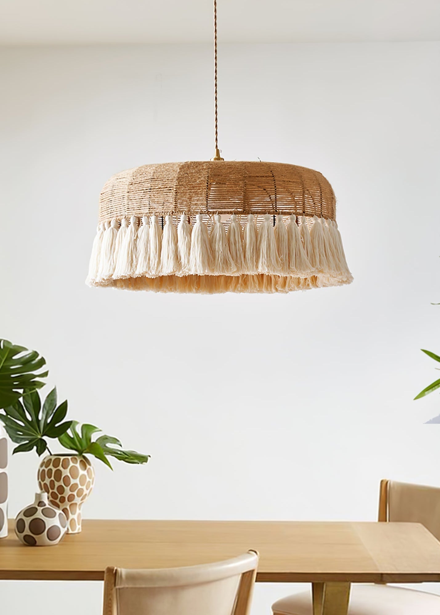 Boho Handwoven Jute Pendant Light-Neutral Decor
