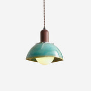Pendant Lamp Ceramic Glazed Dome Walnut Wood Rustic Ambient Glow