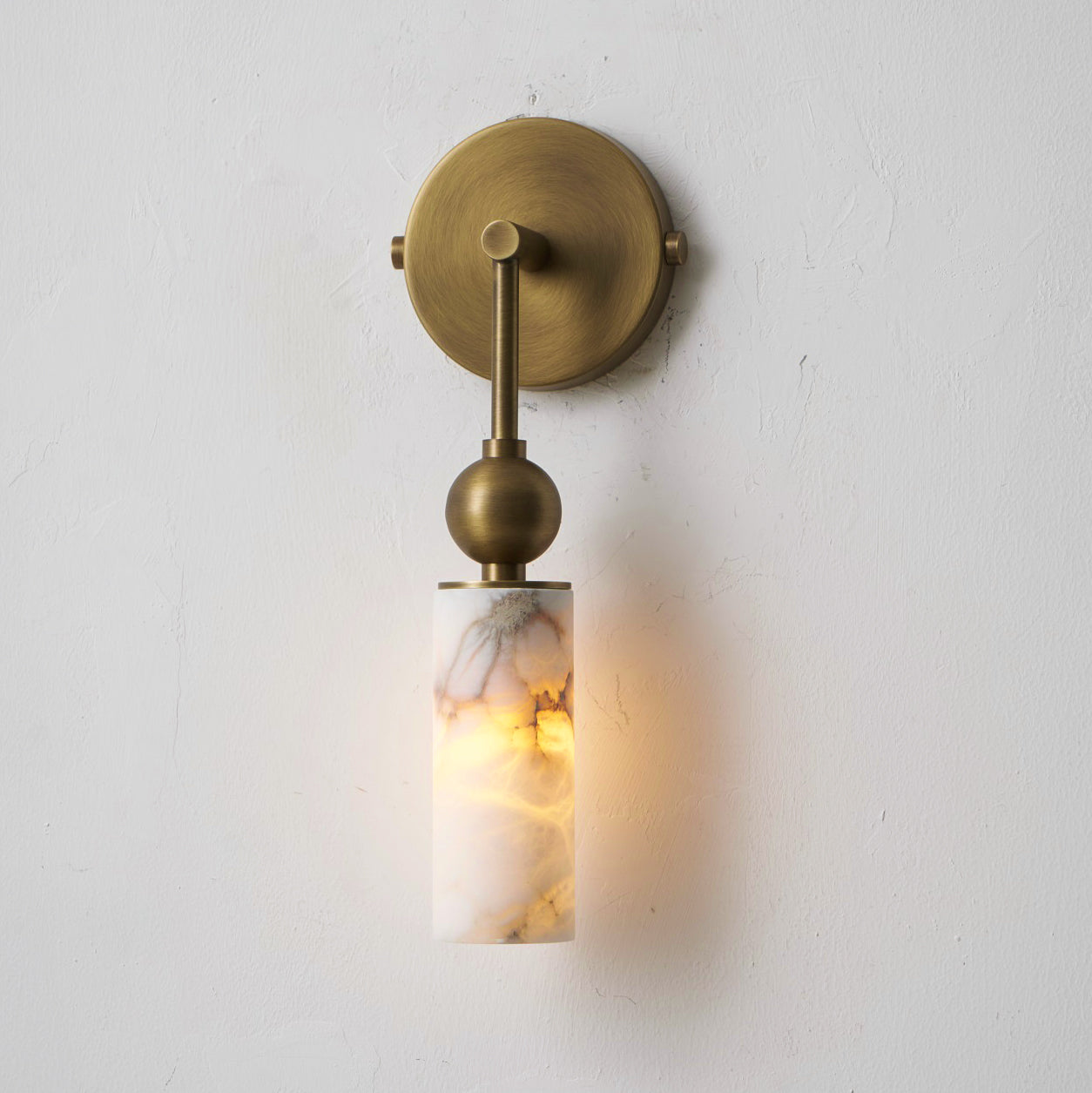 Metro Alabaster Wall Lamp, brass finish, shown from below.