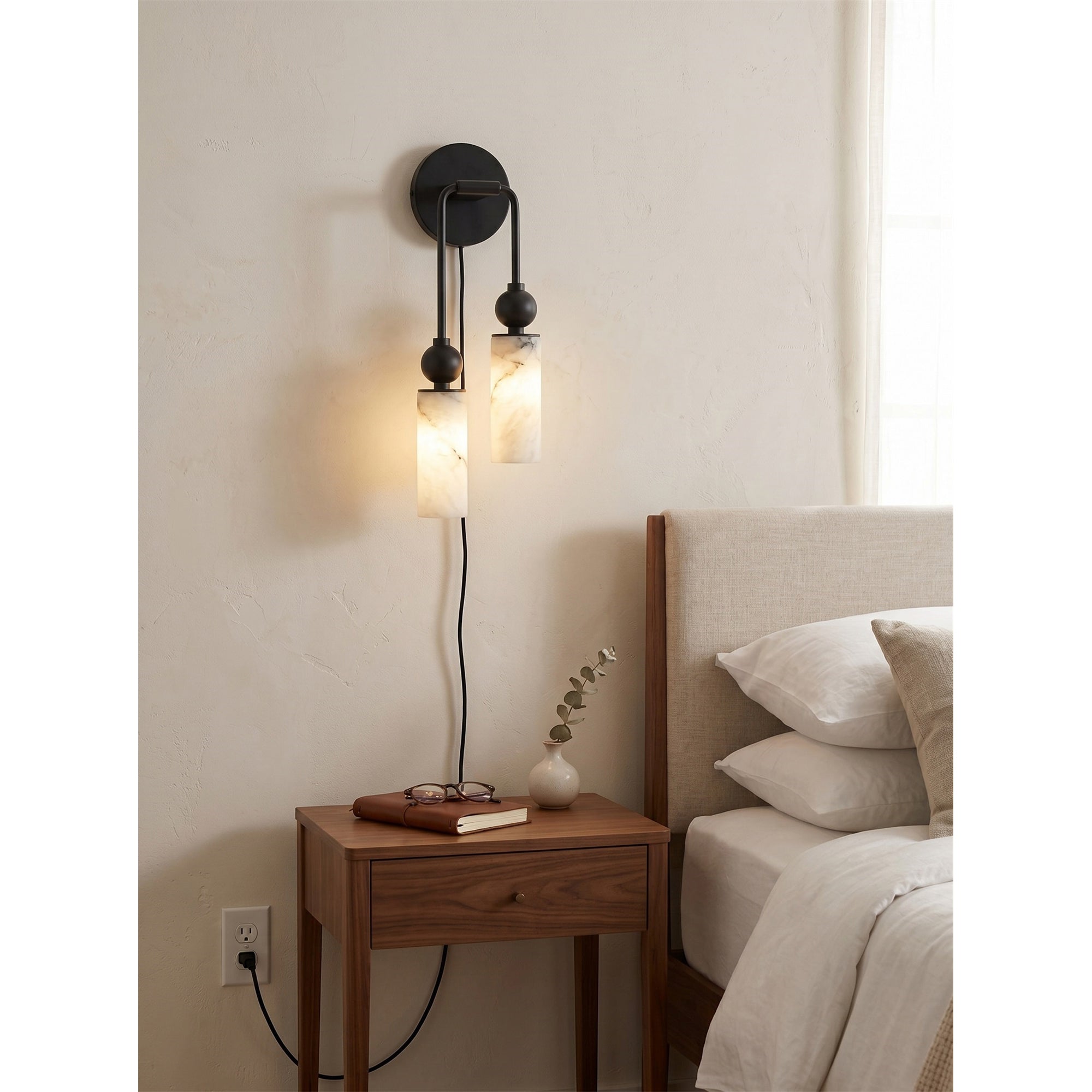 Side profile of the single-light alabaster sconce.