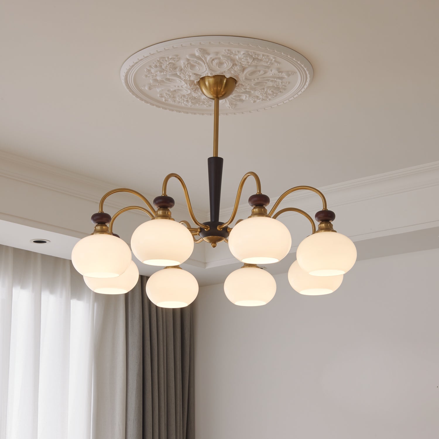 Calaeila Traditional Elegance Sphere Wood Glass Chandelier-Neutral Decor