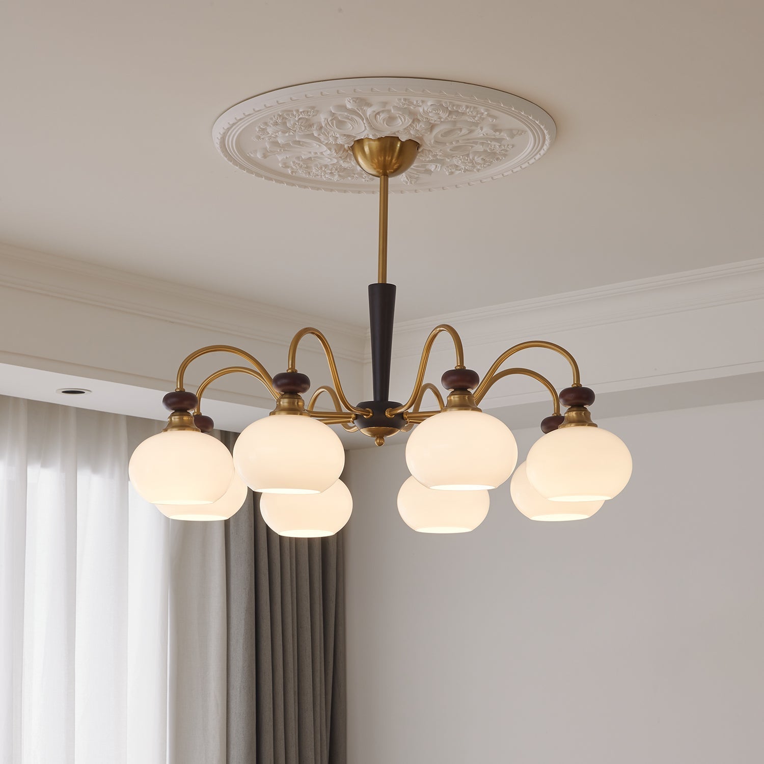 Calaeila Traditional Elegance Sphere Wood Glass Chandelier-Neutral Decor