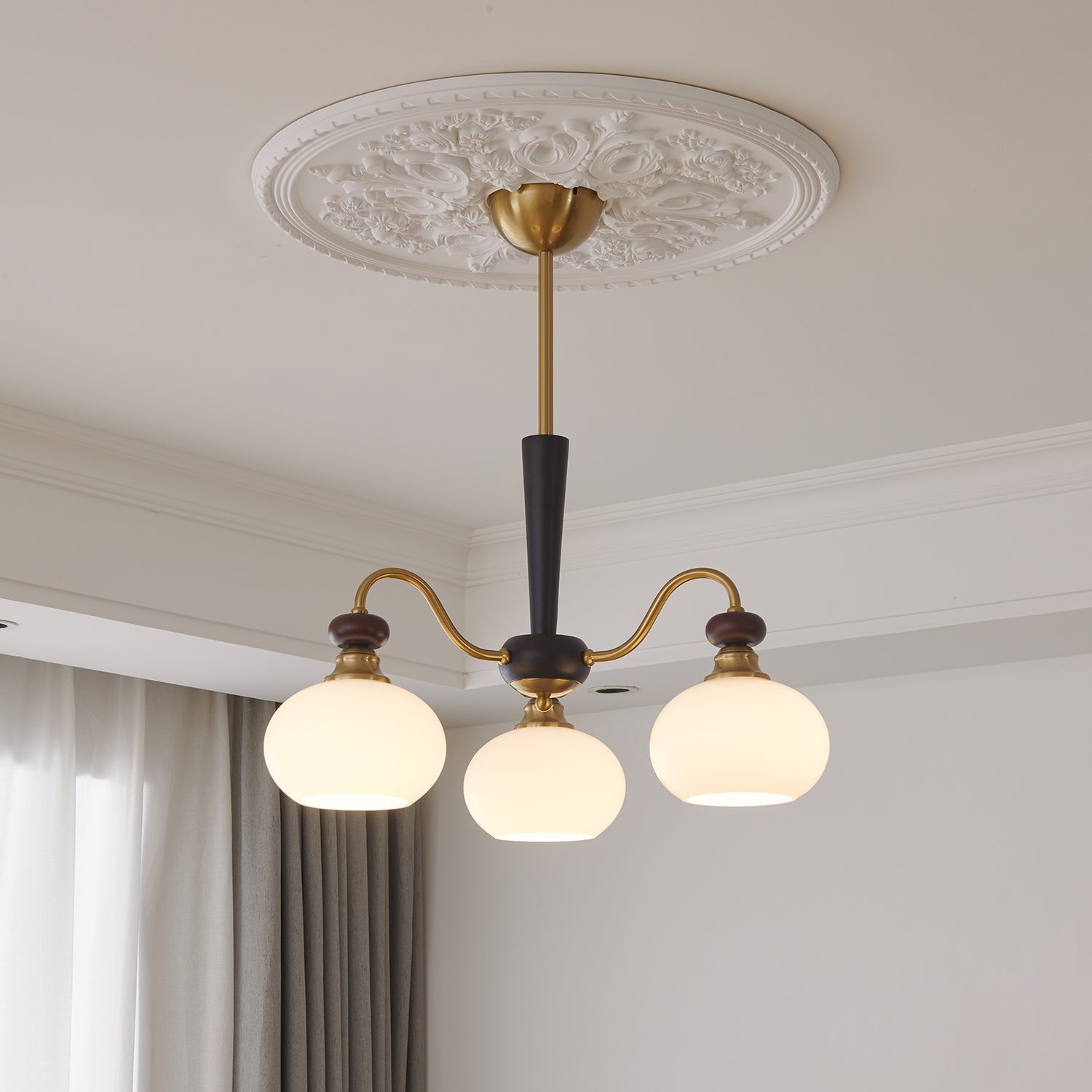 Calaeila Traditional Elegance Sphere Wood Glass Chandelier-Neutral Decor