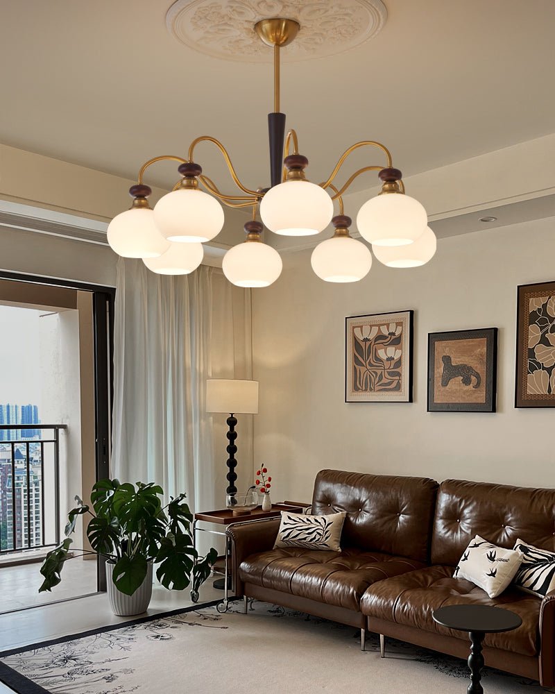 Calaeila Traditional Elegance Sphere Wood Glass Chandelier-Neutral Decor