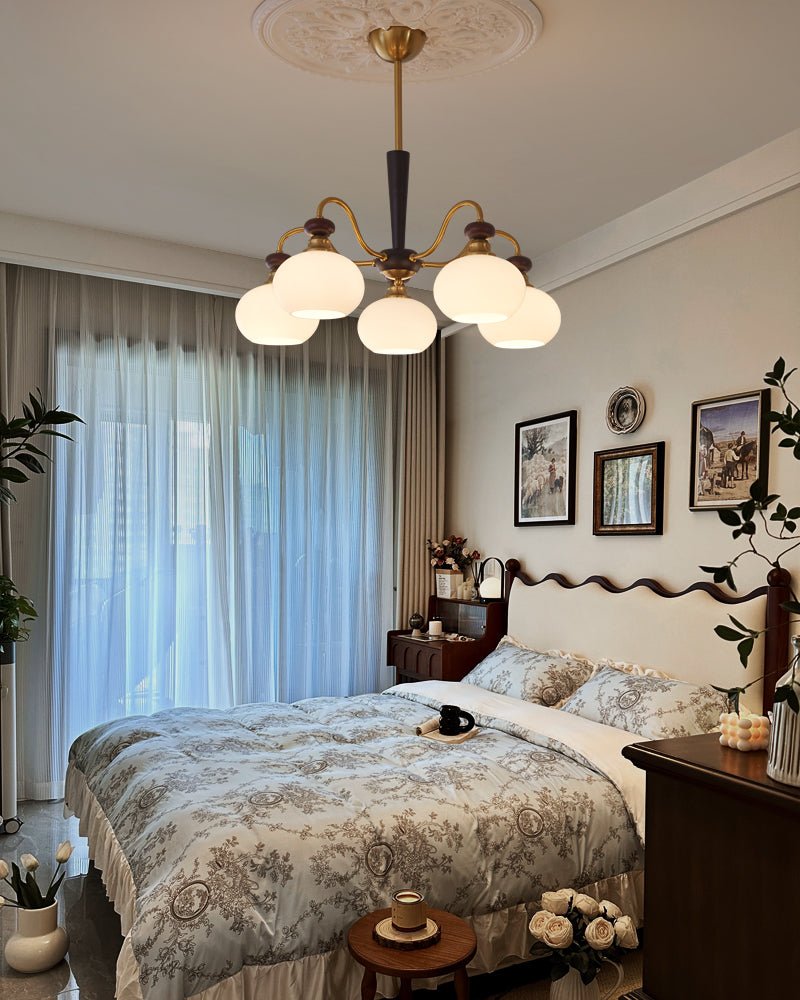 Calaeila Traditional Elegance Sphere Wood Glass Chandelier-Neutral Decor