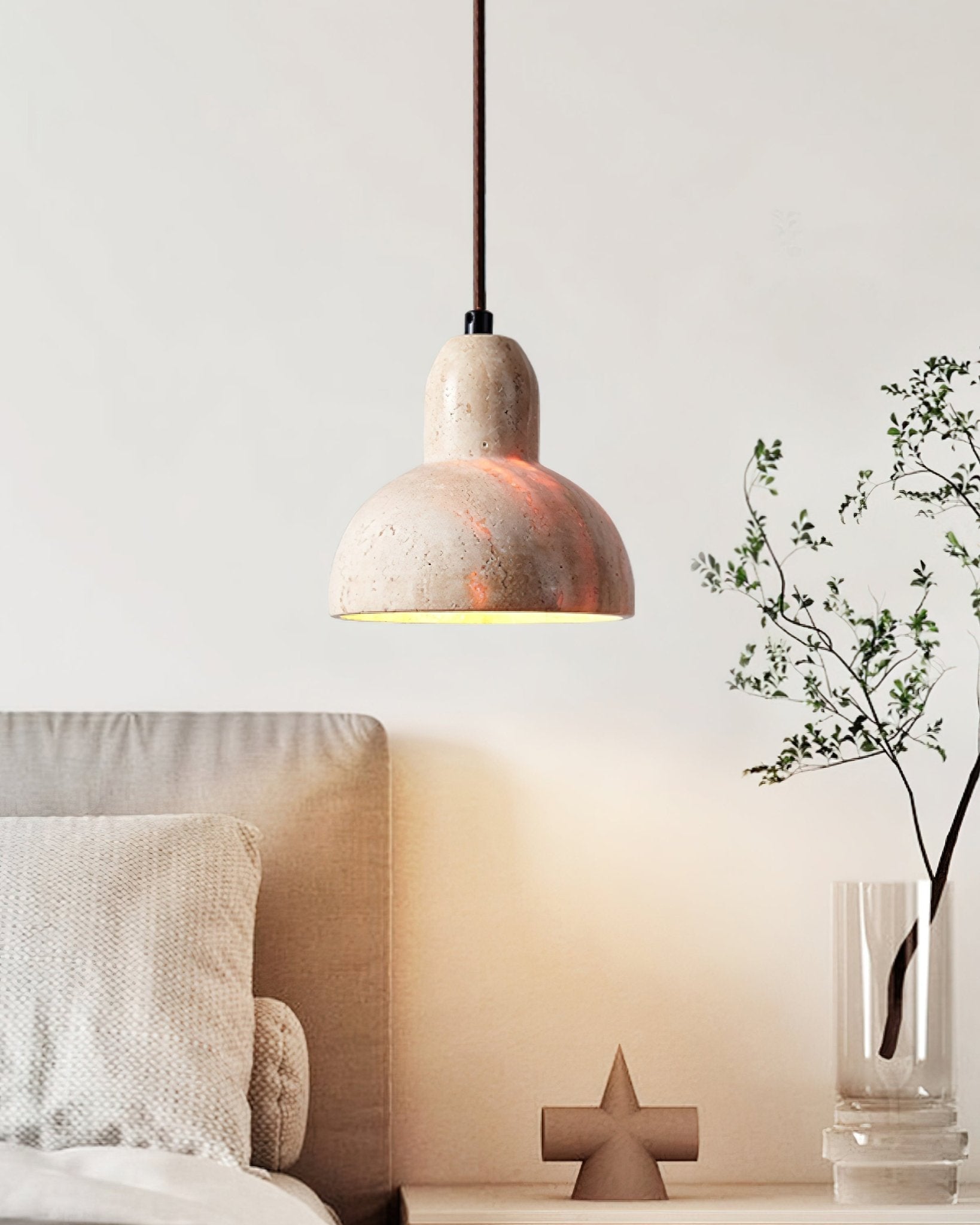 Ziven Dome Shade Travertine Pendant Light-Neutral Decor