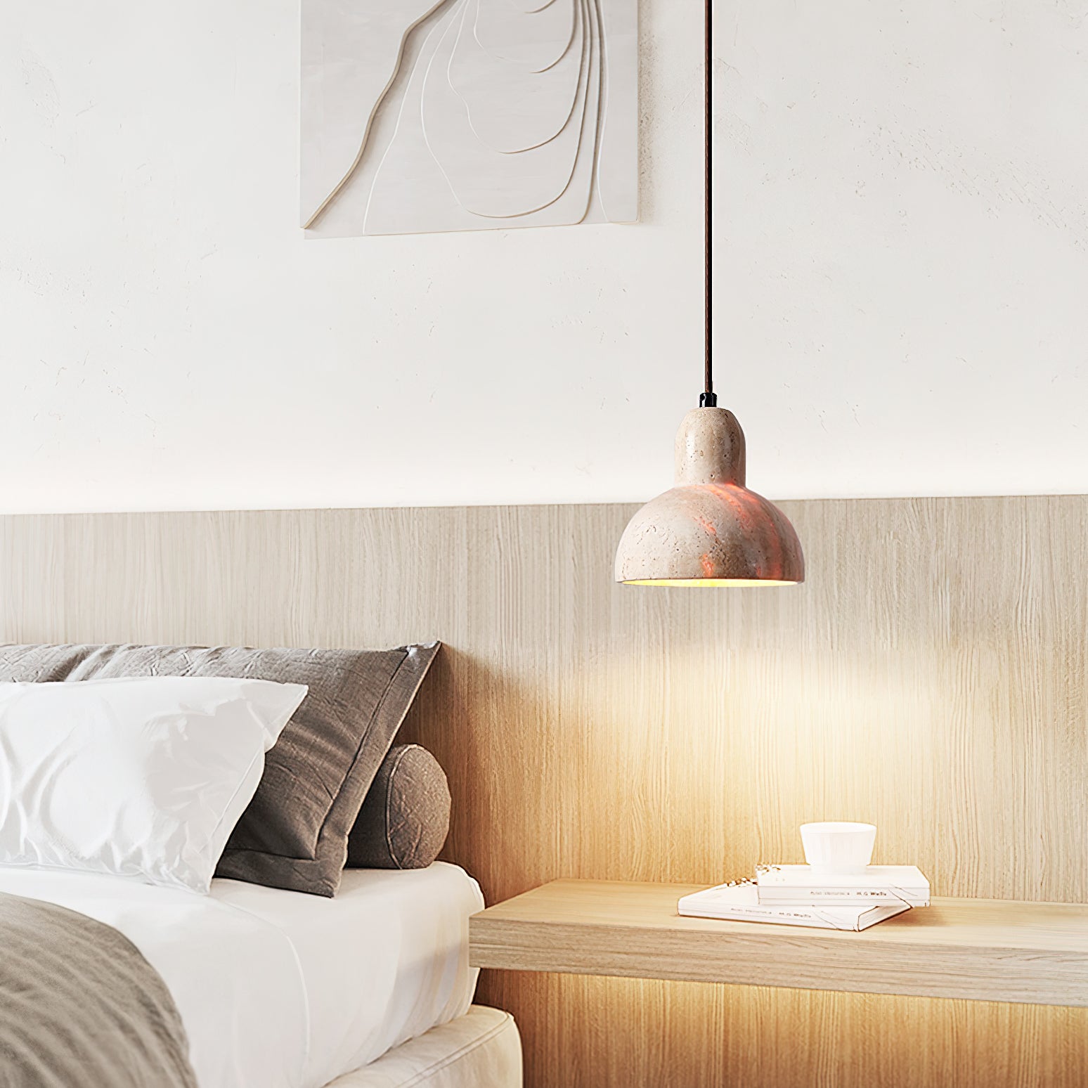 Aklan Dome Shade Travertine Pendant Light-Neutral Decor