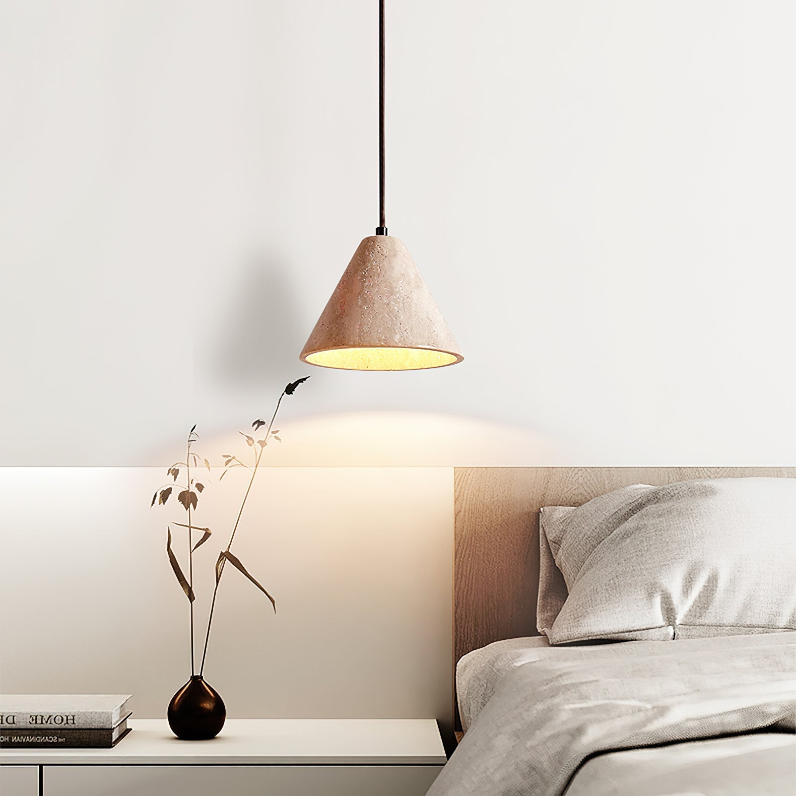 Aklan Dome Shade Travertine Pendant Light-Neutral Decor