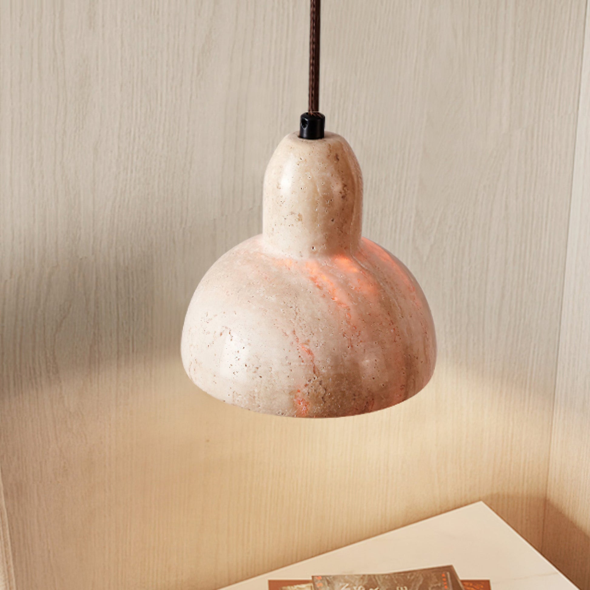 Ziven Dome Shade Travertine Pendant Light-Neutral Decor