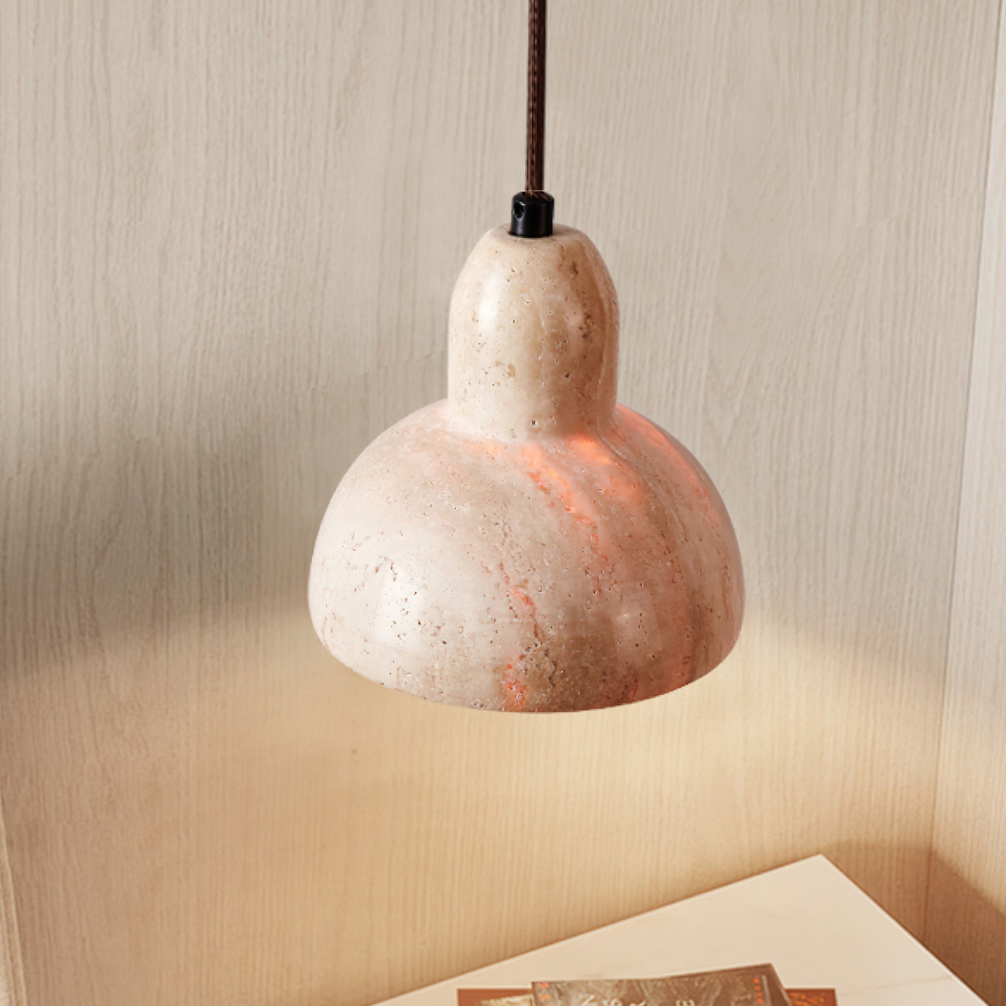Ziven Dome Shade Travertine Pendant Light-Neutral Decor
