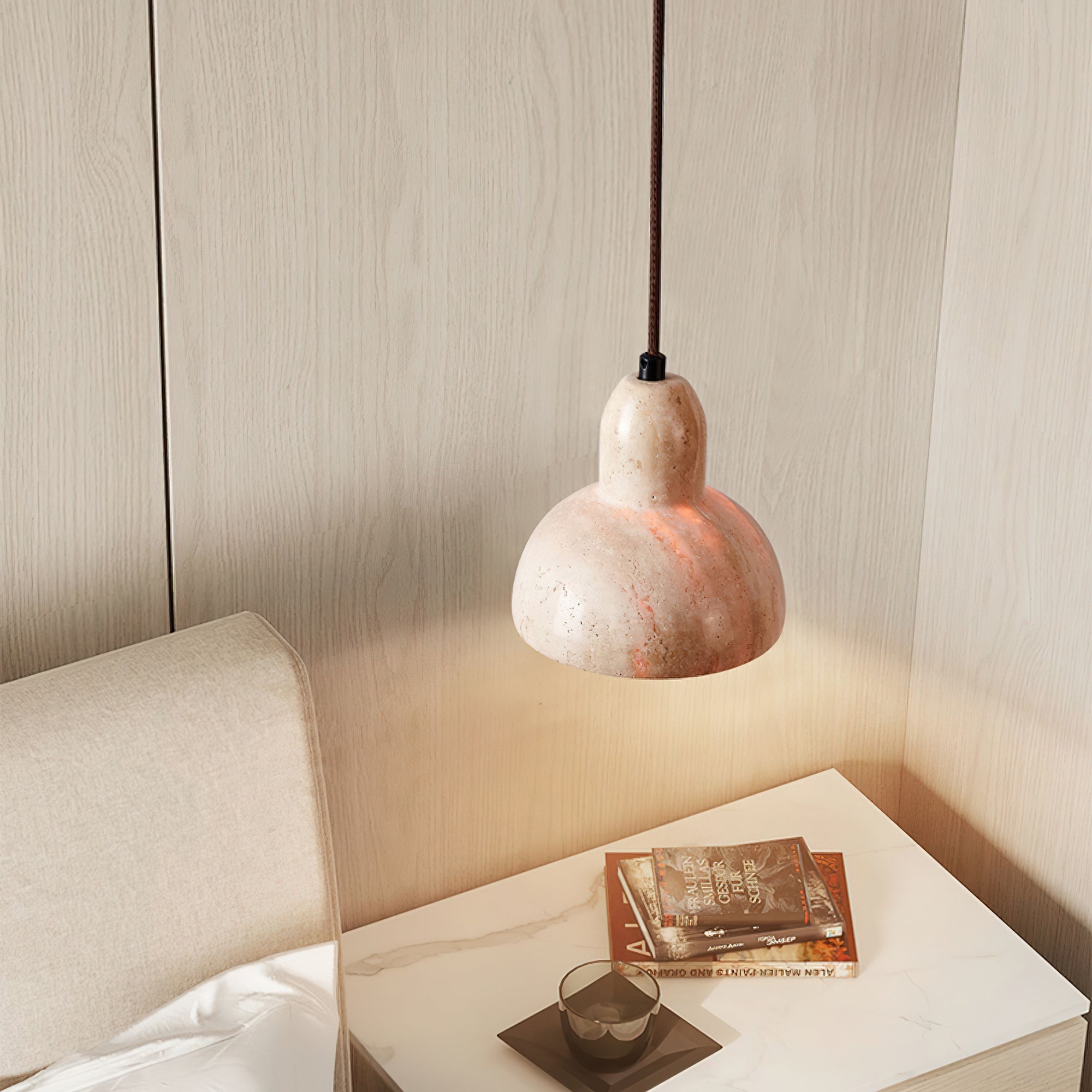 Ziven Dome Shade Travertine Pendant Light-Neutral Decor