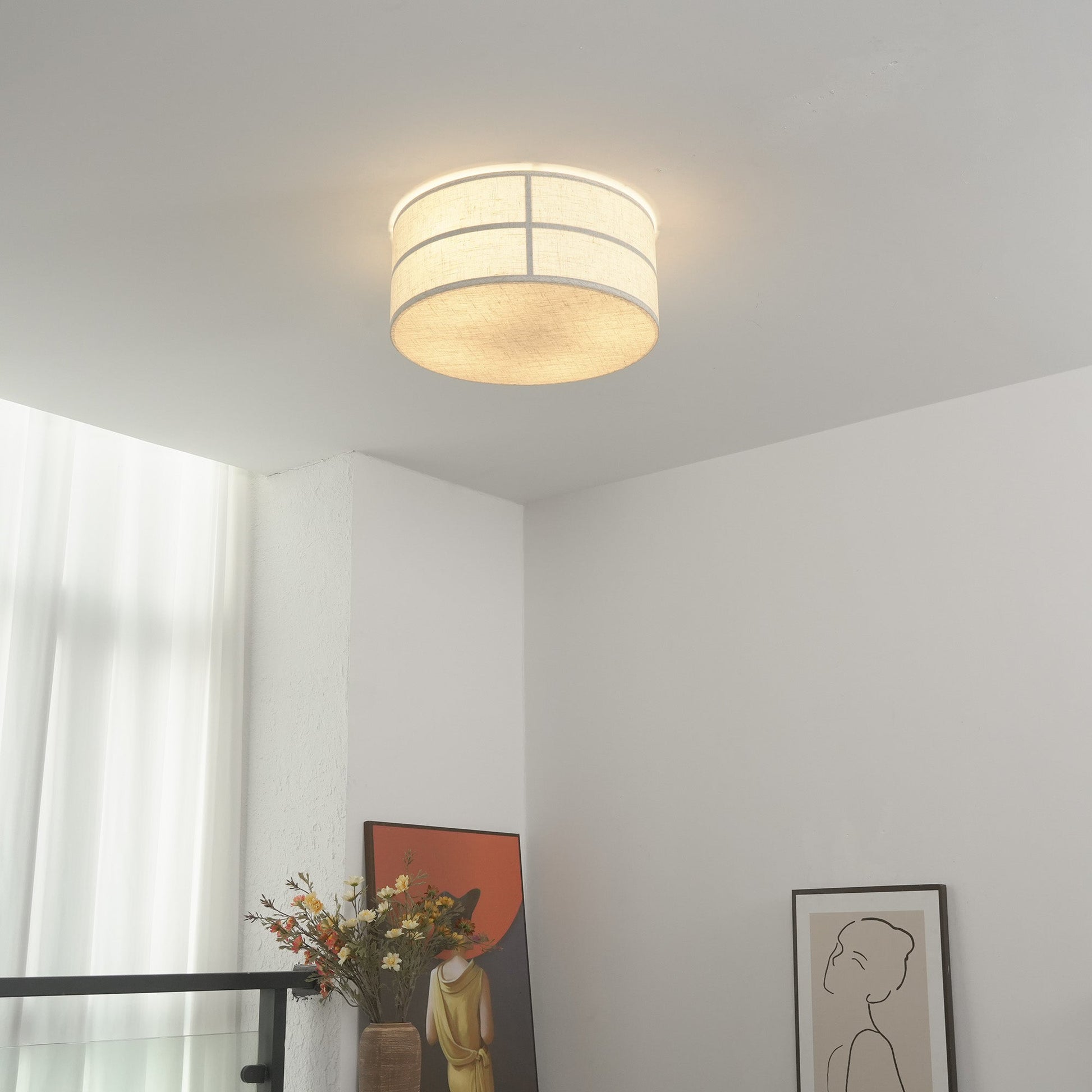 The lamp's warm light illuminating a cozy corner.