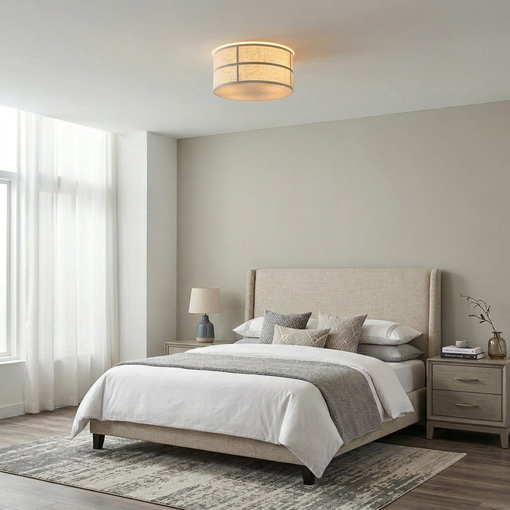 The Hashira Ceiling Lamp shown with dimensions for scale.