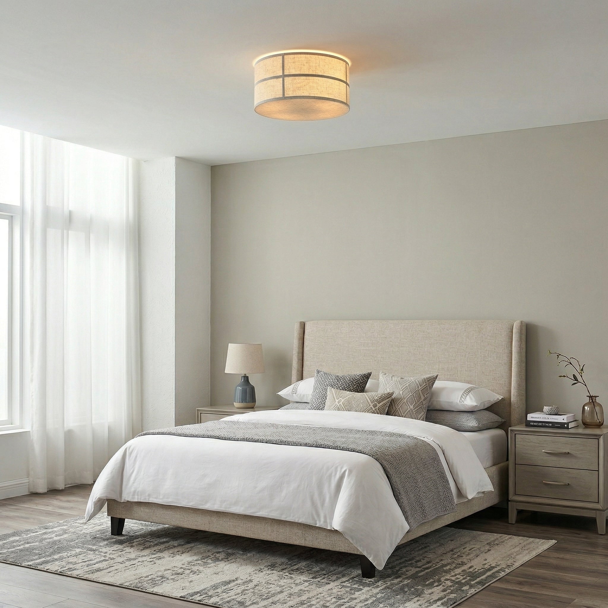 The Hashira Ceiling Lamp shown with dimensions for scale.