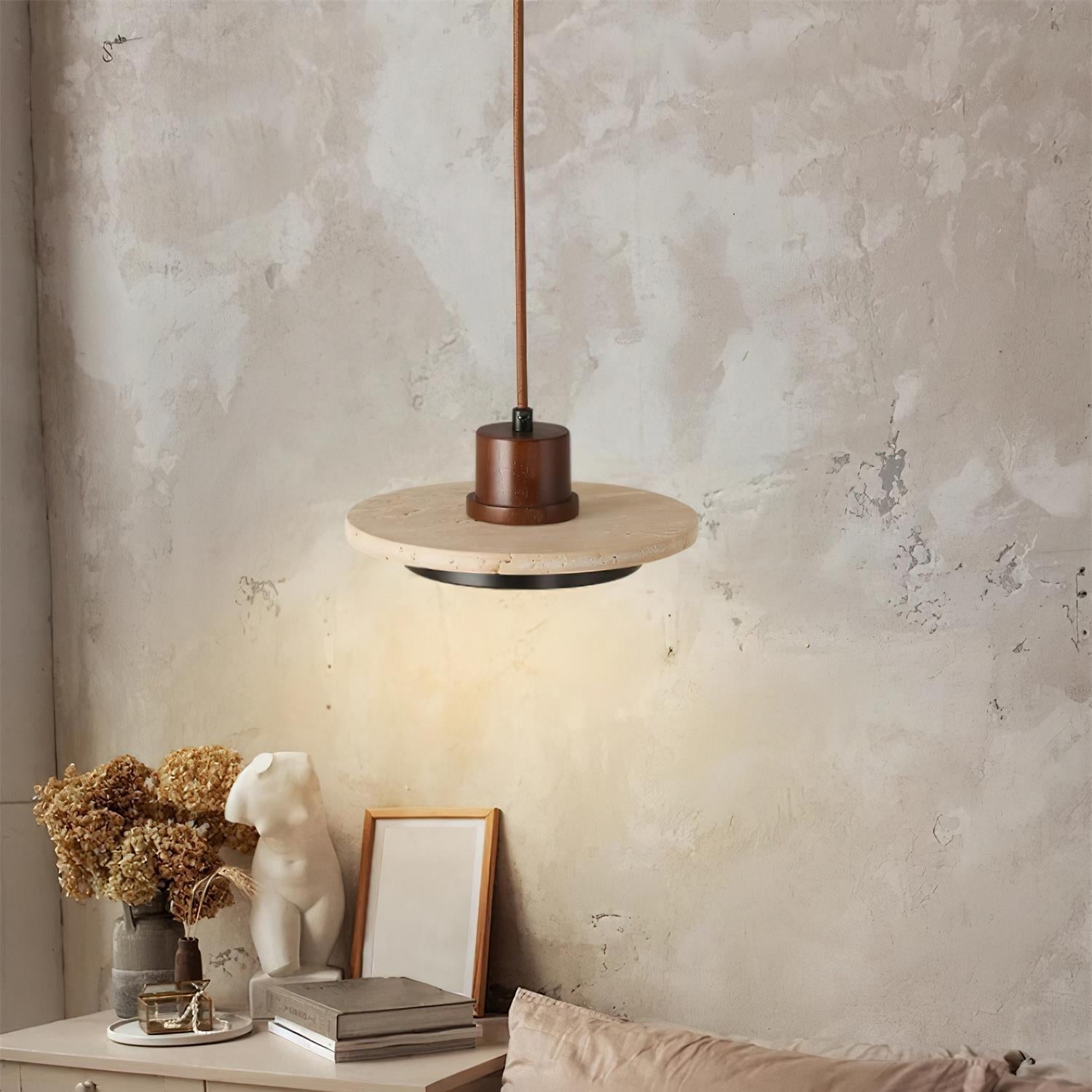 Valen Travertine LED Pendant Light-Neutral Decor