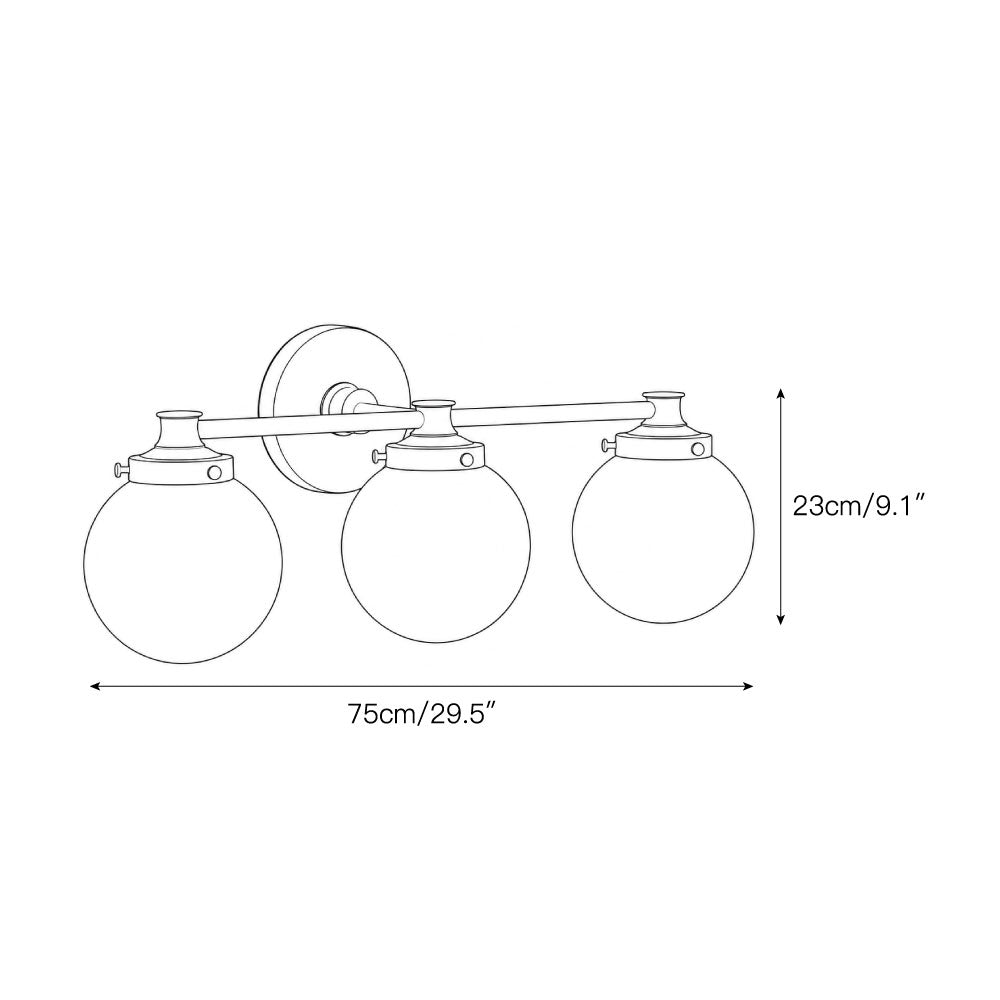 The 3-head version of the Hayes Glass Ball Wall Sconce, ideal for a large vanity.