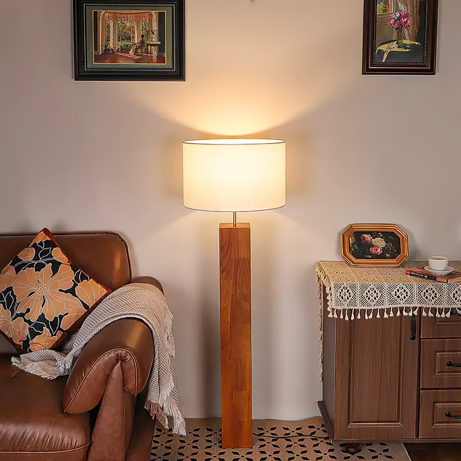 Timberline Fabric & Wood Floor Lamp-Neutral Decor
