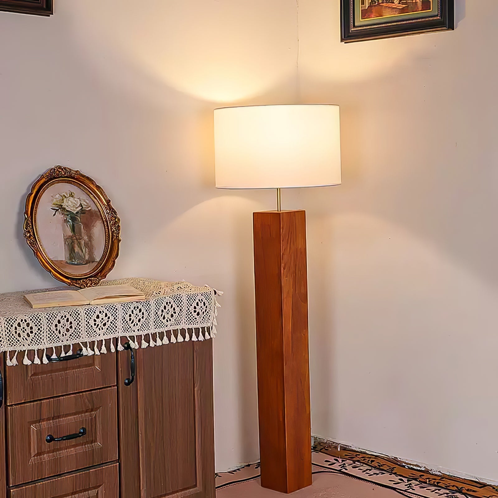 Timberline Fabric & Wood Floor Lamp-Neutral Decor