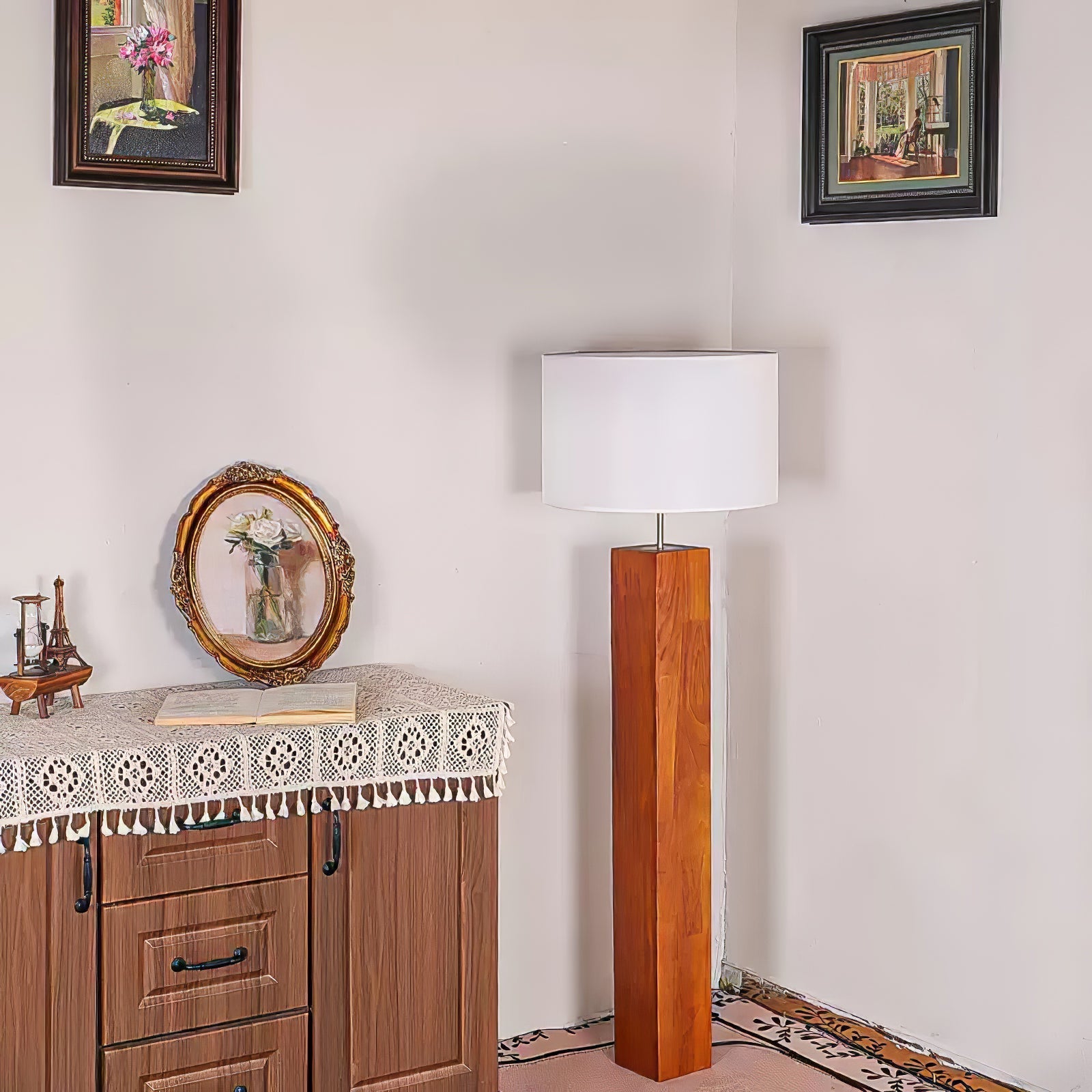 Timberline Fabric & Wood Floor Lamp-Neutral Decor