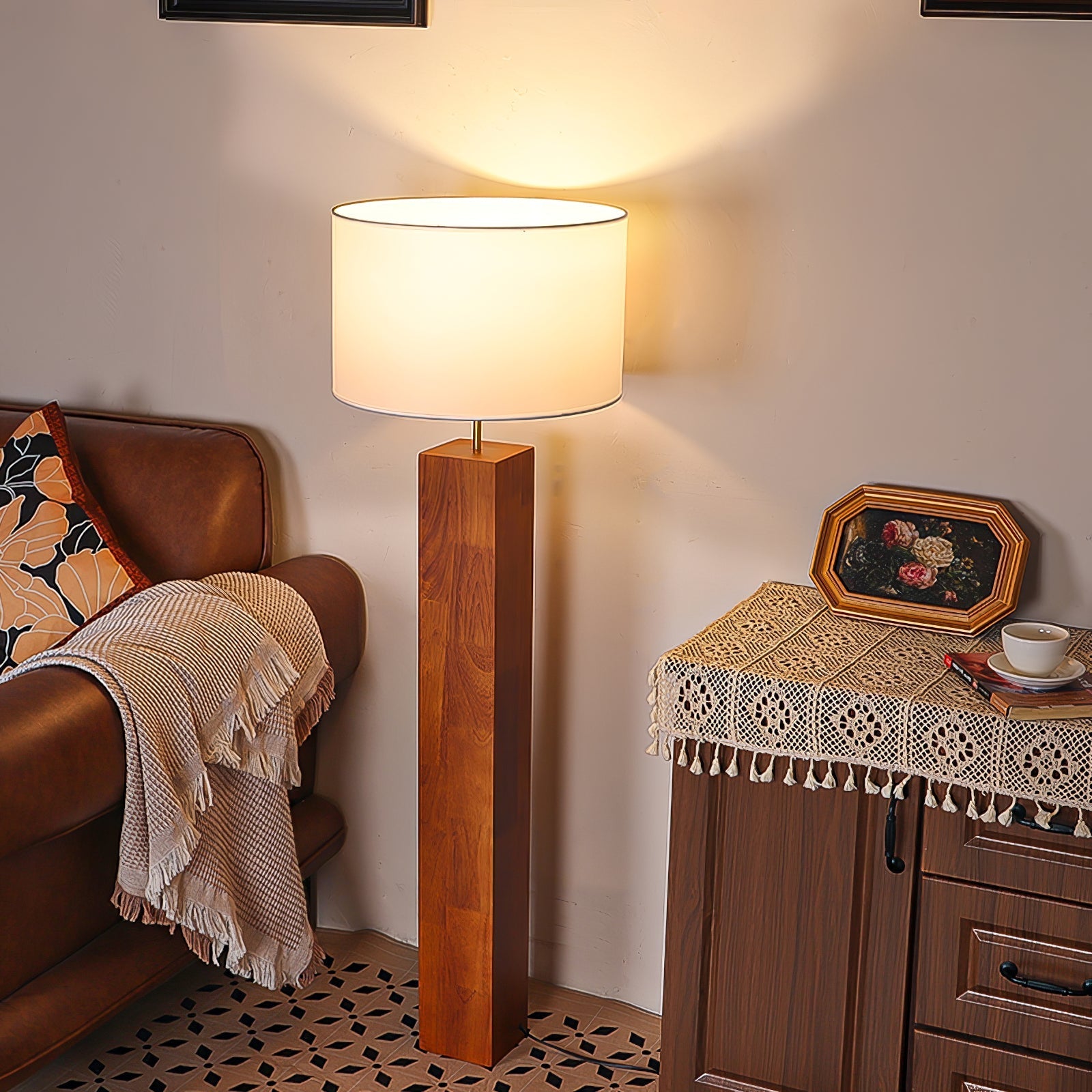 Timberline Fabric & Wood Floor Lamp-Neutral Decor