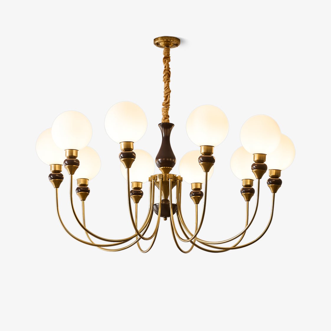 Lustra Chandelier Brass Arms Frosted Glass Globes-Neutral Decor