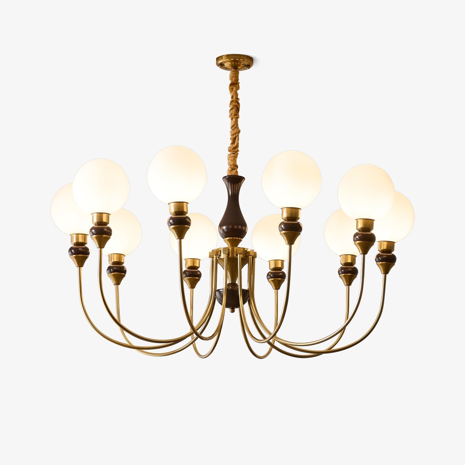 Lustra Chandelier Brass Arms Frosted Glass Globes-Neutral Decor