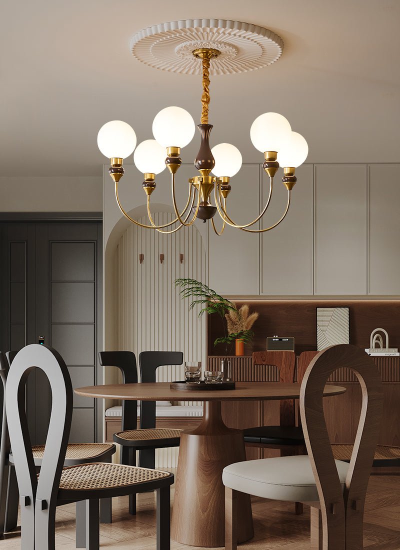 Lustra Chandelier Brass Arms Frosted Glass Globes-Neutral Decor