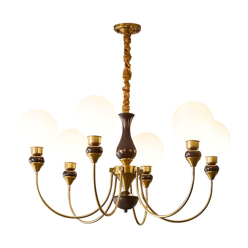 Lustra Chandelier Brass Arms Frosted Glass Globes-Neutral Decor