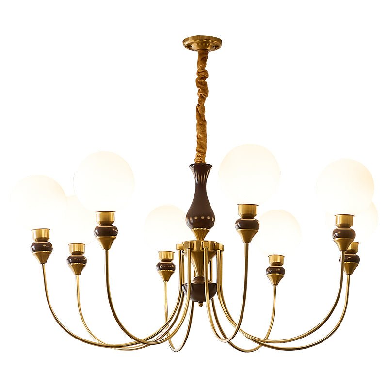 Lustra Chandelier Brass Arms Frosted Glass Globes-Neutral Decor