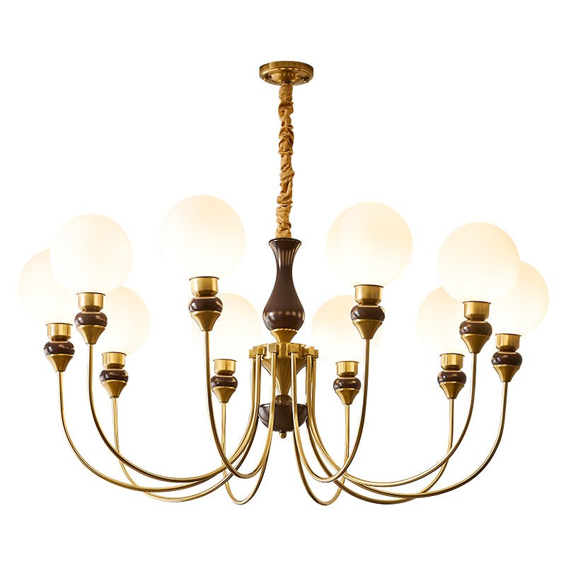 Lustra Chandelier Brass Arms Frosted Glass Globes-Neutral Decor