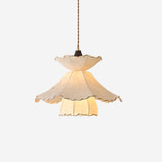 Pendant Lamp Scalloped Layered Fabric Shade Wood Minimalist