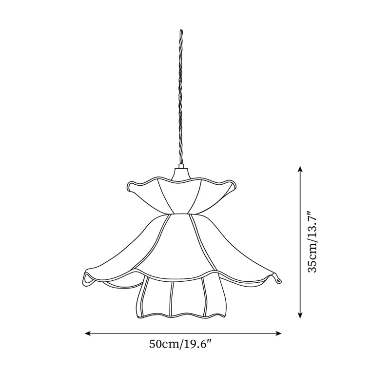 Pendant Lamp Scalloped Layered Fabric Shade Wood Minimalist