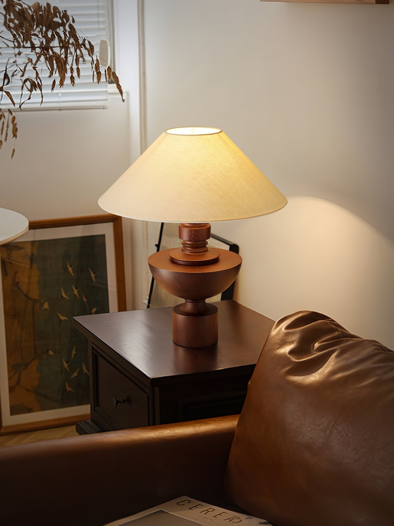 Dunell Wood Fabric Vintage Table Lamp-Neutral Decor