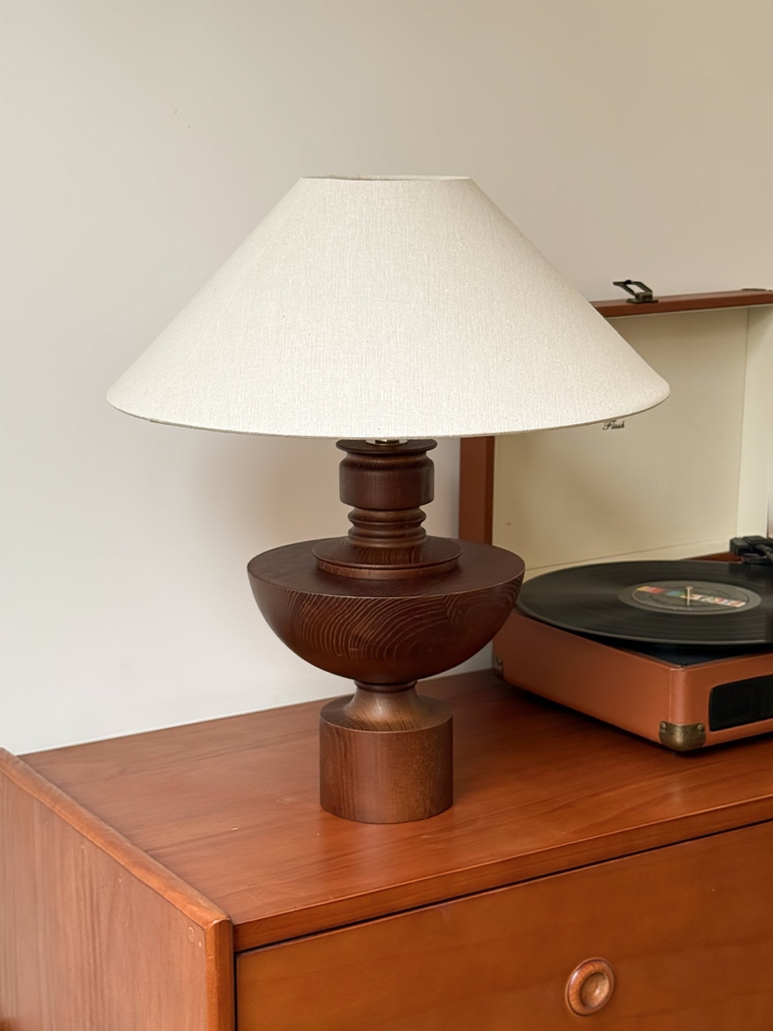 Dunell Wood Fabric Vintage Table Lamp-Neutral Decor