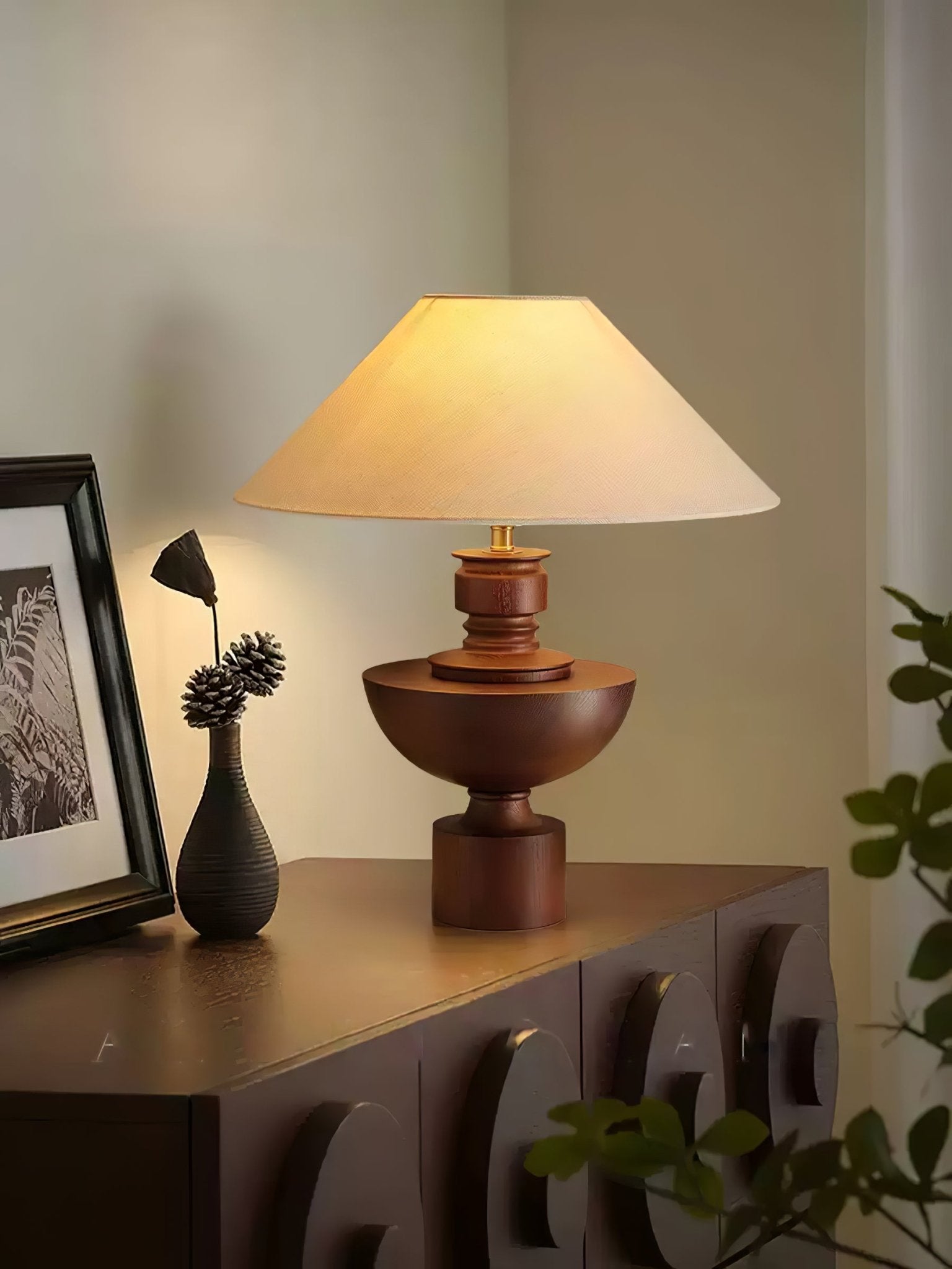 Dunell Wood Fabric Vintage Table Lamp-Neutral Decor