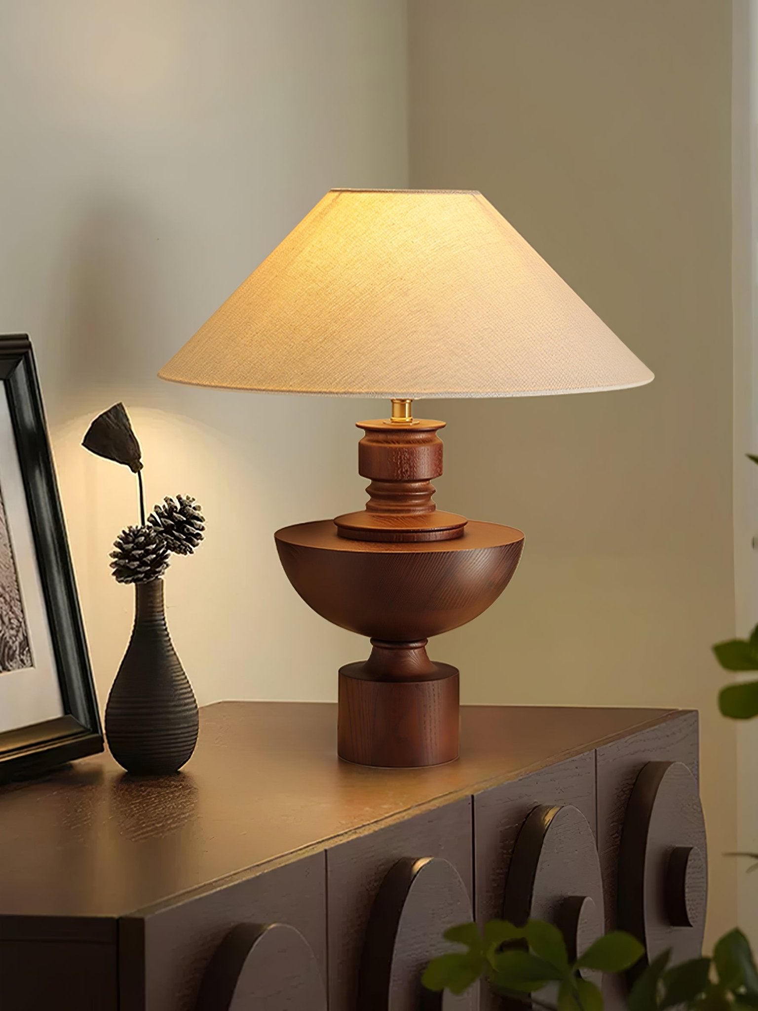 Dunell Wood Fabric Vintage Table Lamp-Neutral Decor