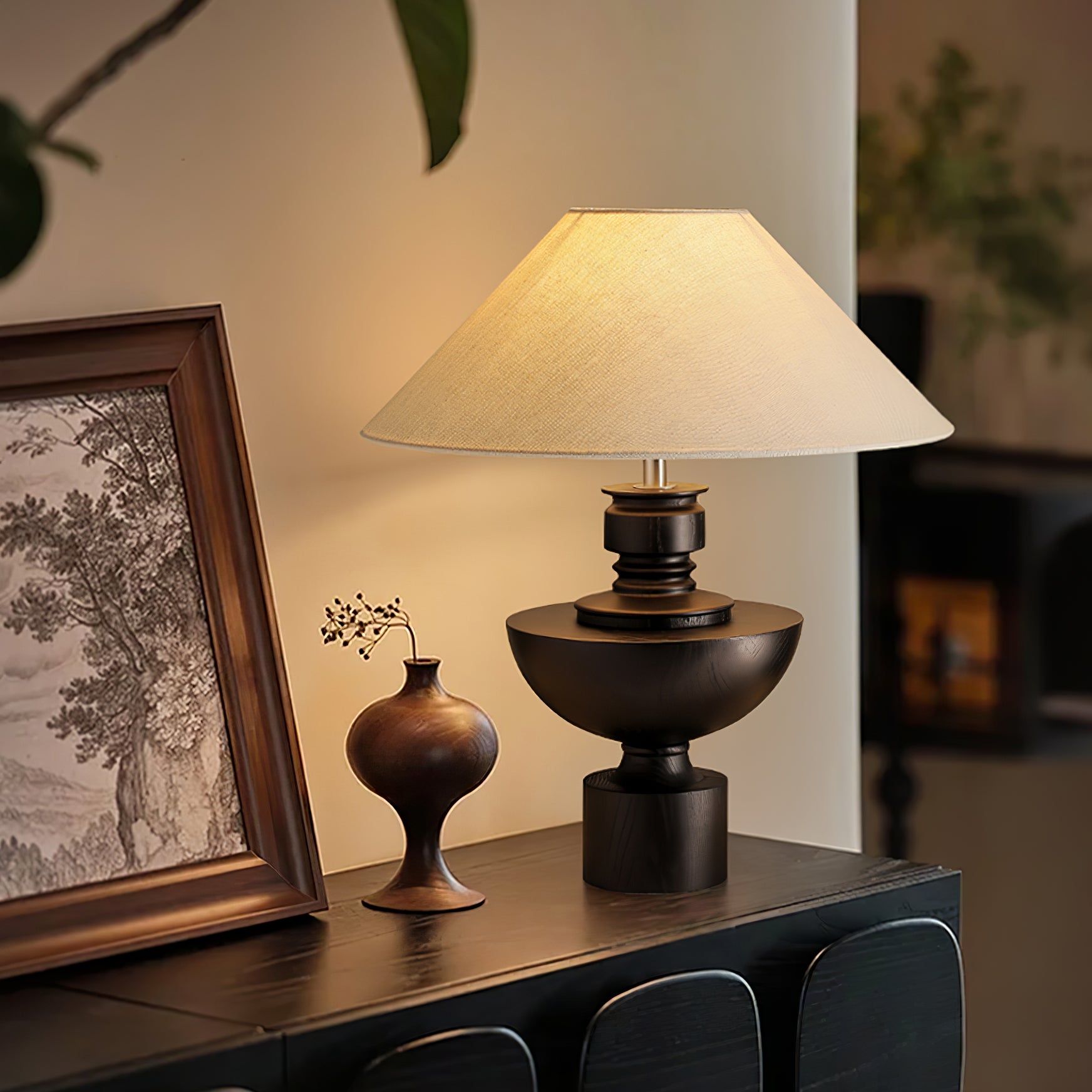 Dunell Wood Fabric Vintage Table Lamp-Neutral Decor