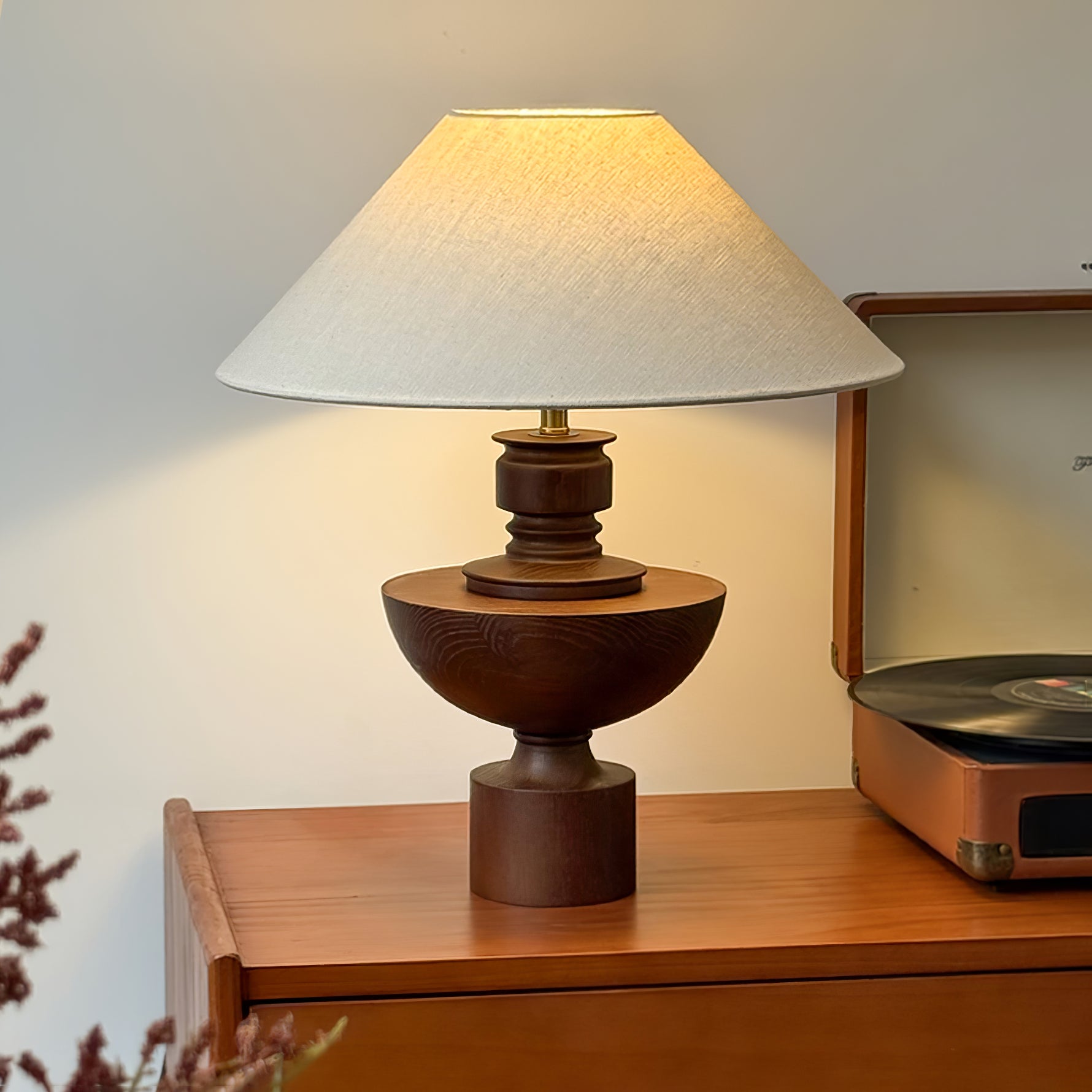 Dunell Wood Fabric Vintage Table Lamp-Neutral Decor